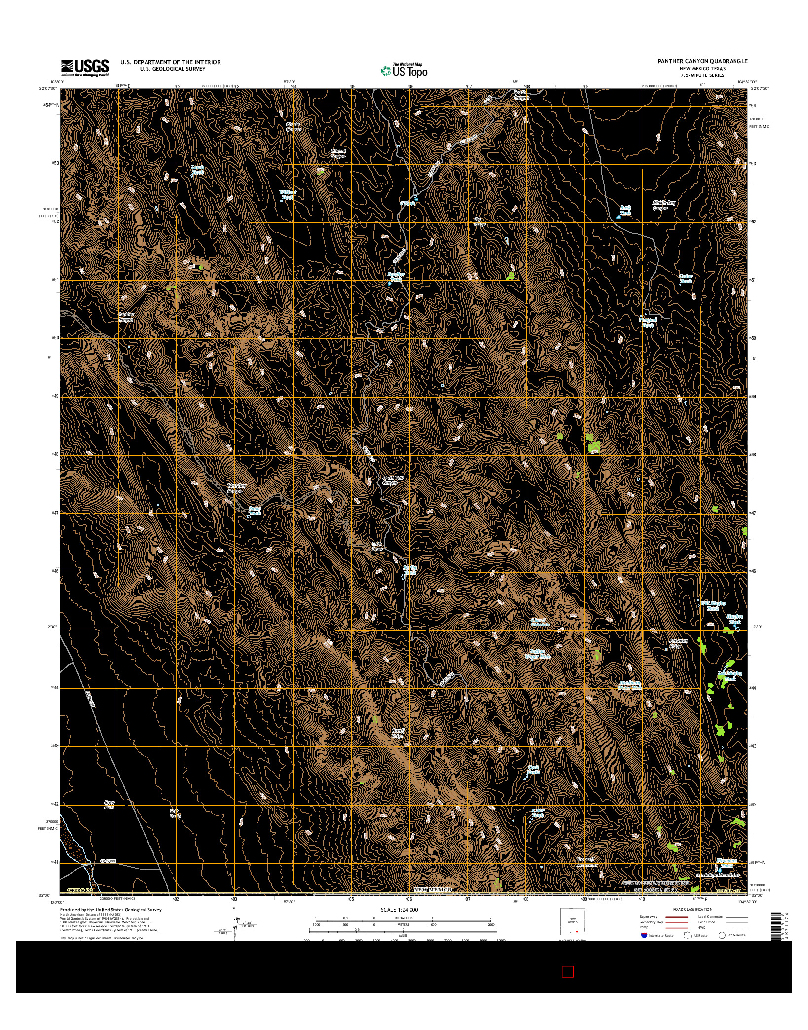 USGS US TOPO 7.5-MINUTE MAP FOR PANTHER CANYON, NM-TX 2017