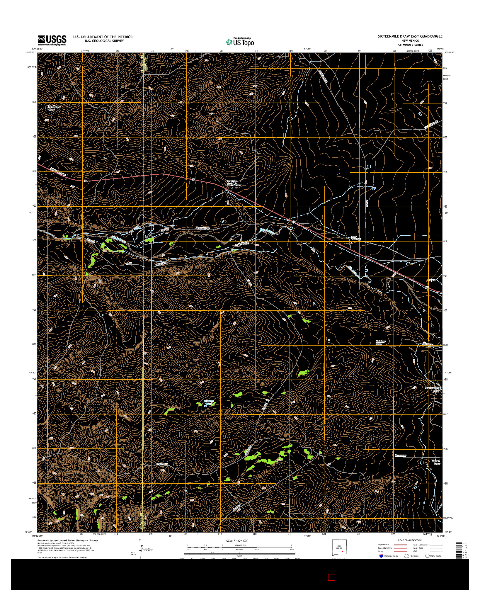 USGS US TOPO 7.5-MINUTE MAP FOR SIXTEENMILE DRAW EAST, NM 2017