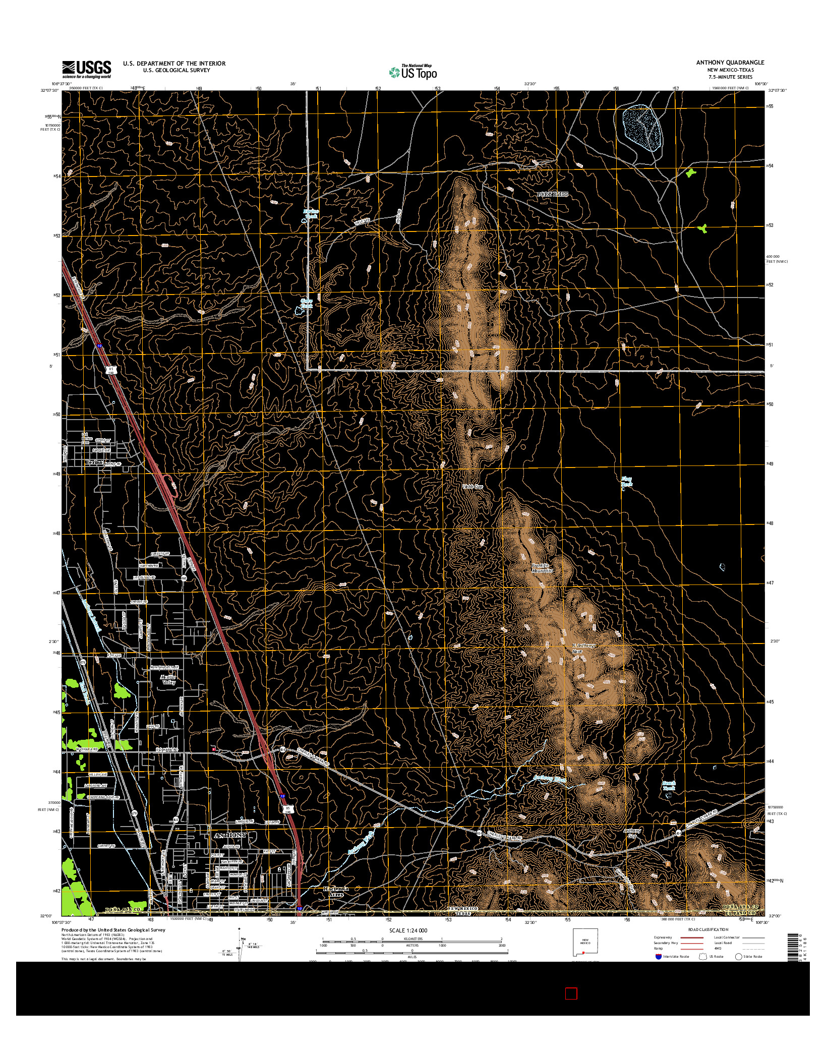 USGS US TOPO 7.5-MINUTE MAP FOR ANTHONY, NM-TX 2017