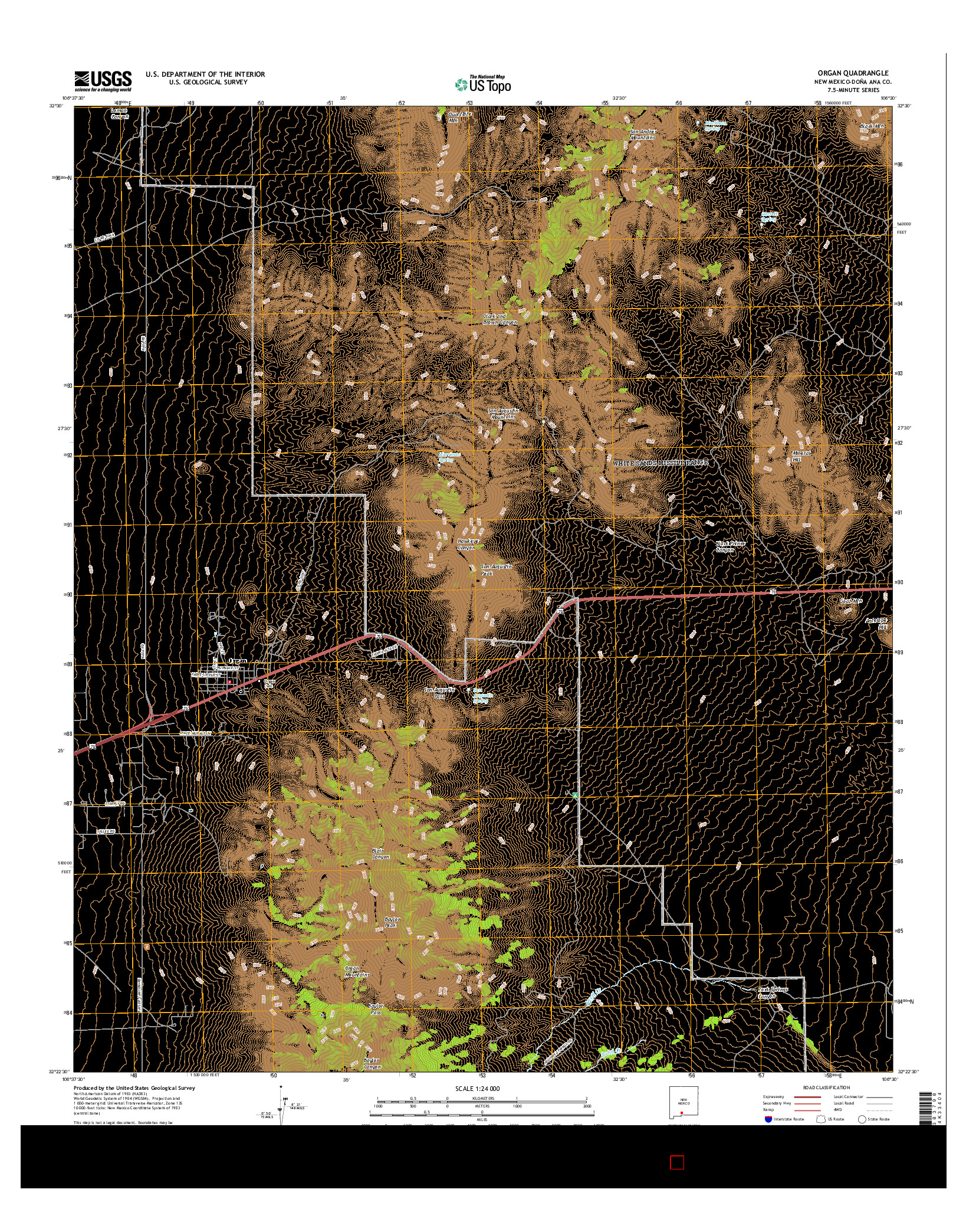 USGS US TOPO 7.5-MINUTE MAP FOR ORGAN, NM 2017