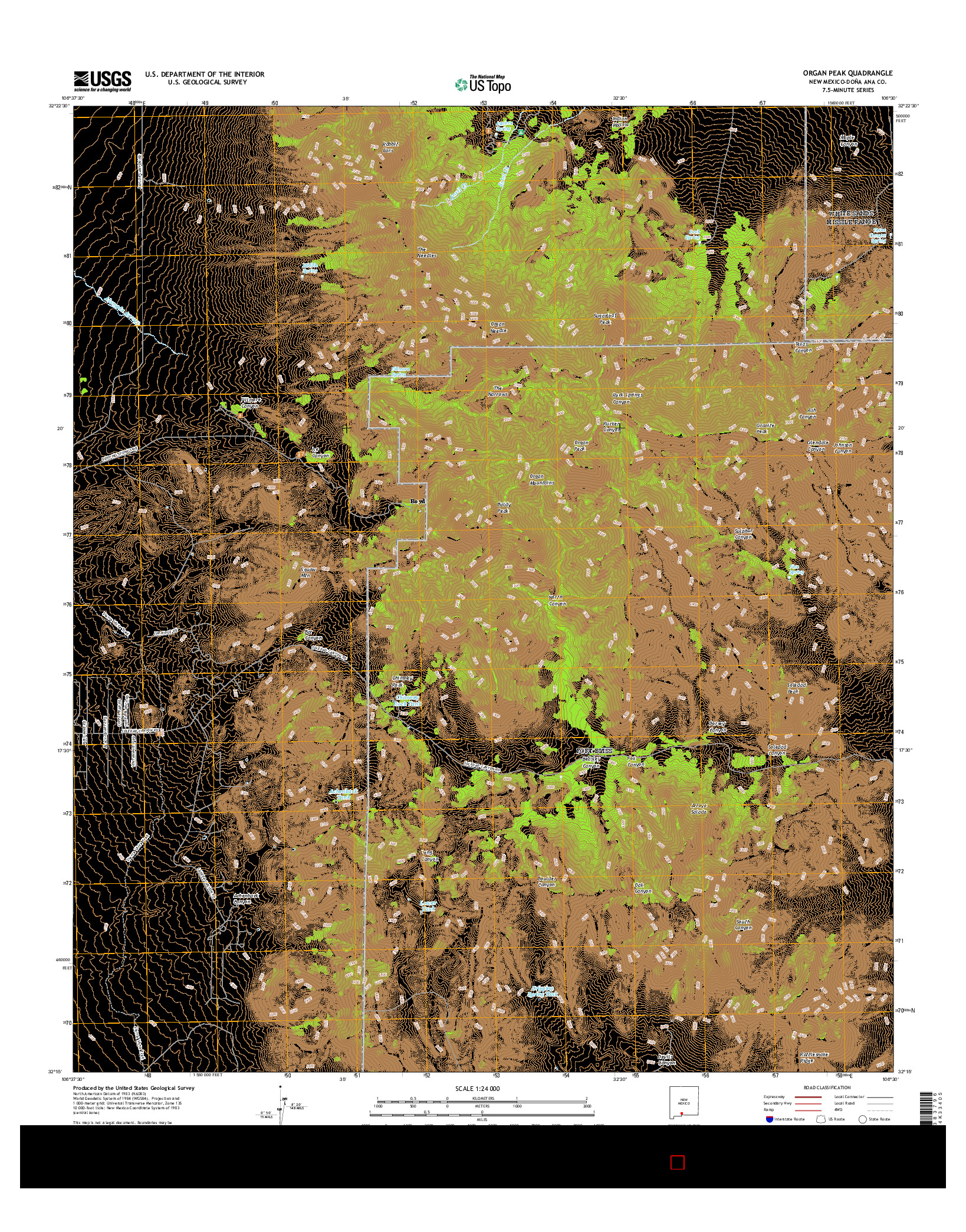 USGS US TOPO 7.5-MINUTE MAP FOR ORGAN PEAK, NM 2017