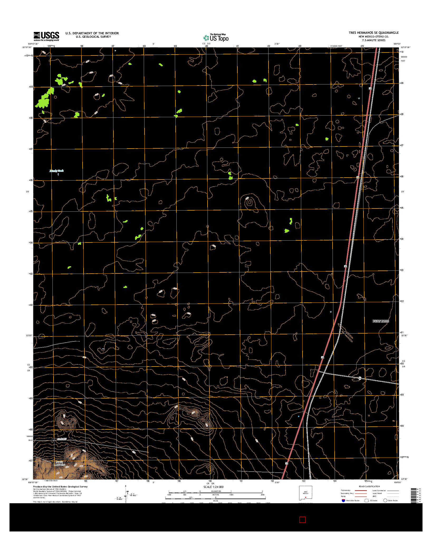 USGS US TOPO 7.5-MINUTE MAP FOR TRES HERMANOS SE, NM 2017