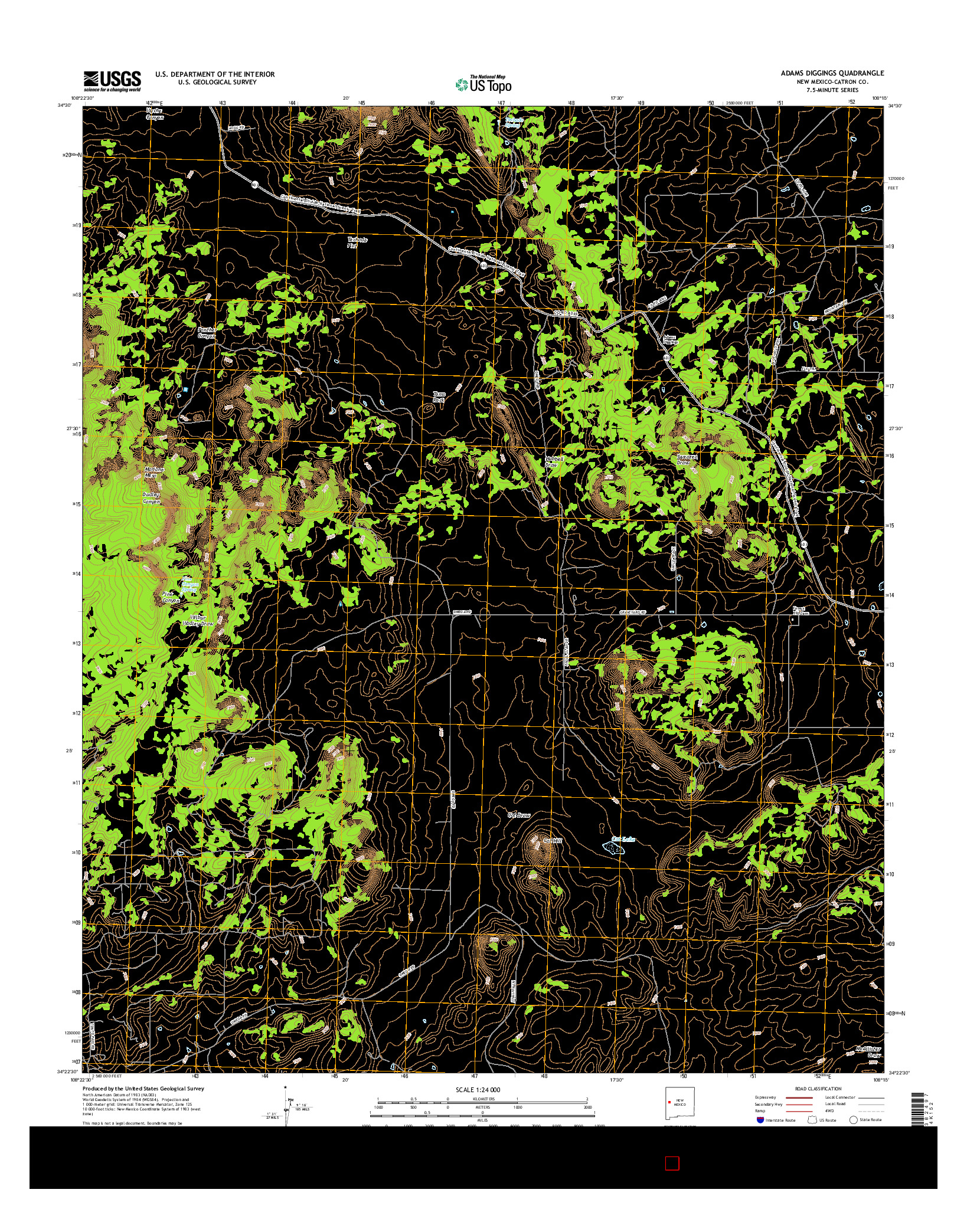 USGS US TOPO 7.5-MINUTE MAP FOR ADAMS DIGGINGS, NM 2017