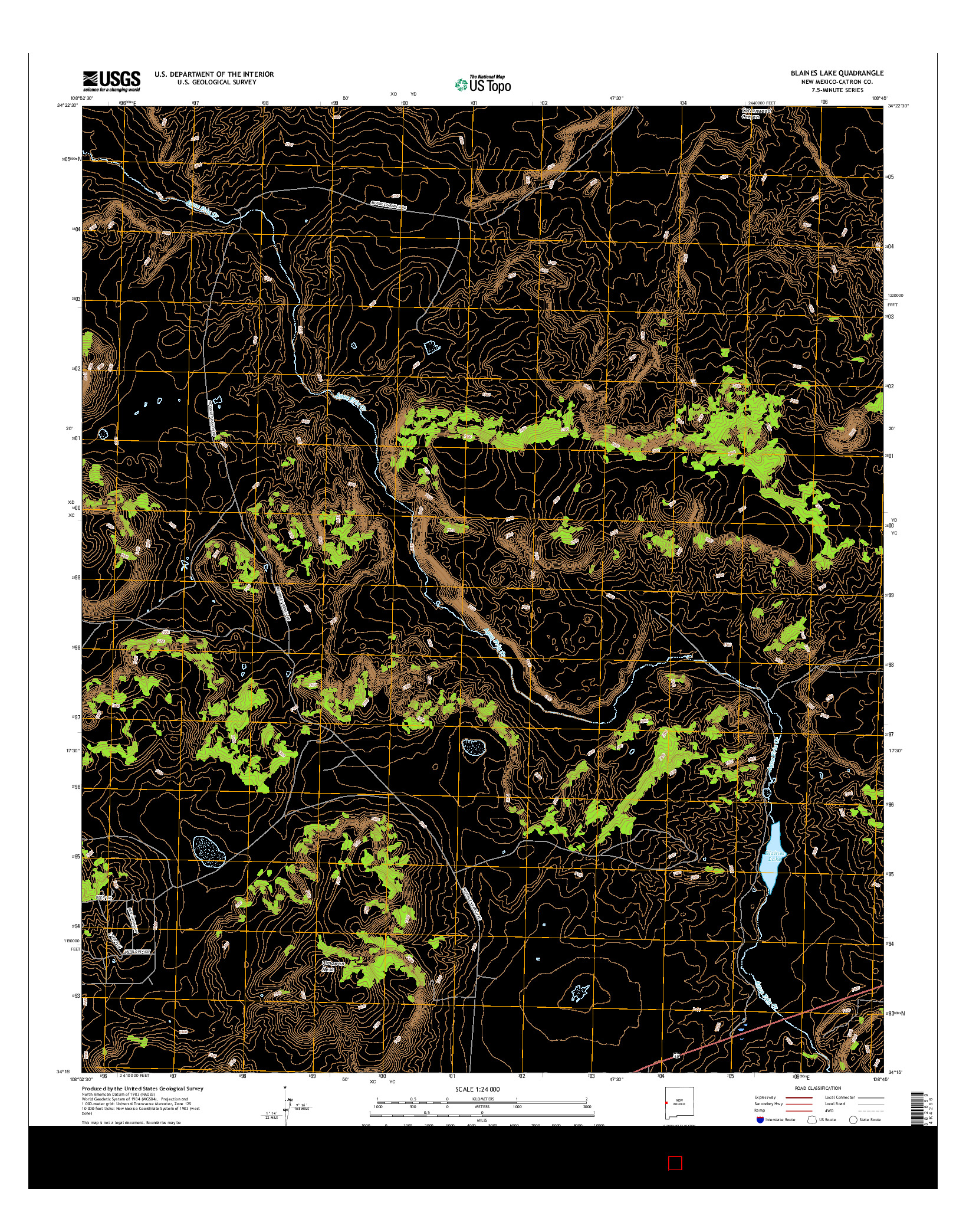 USGS US TOPO 7.5-MINUTE MAP FOR BLAINES LAKE, NM 2017