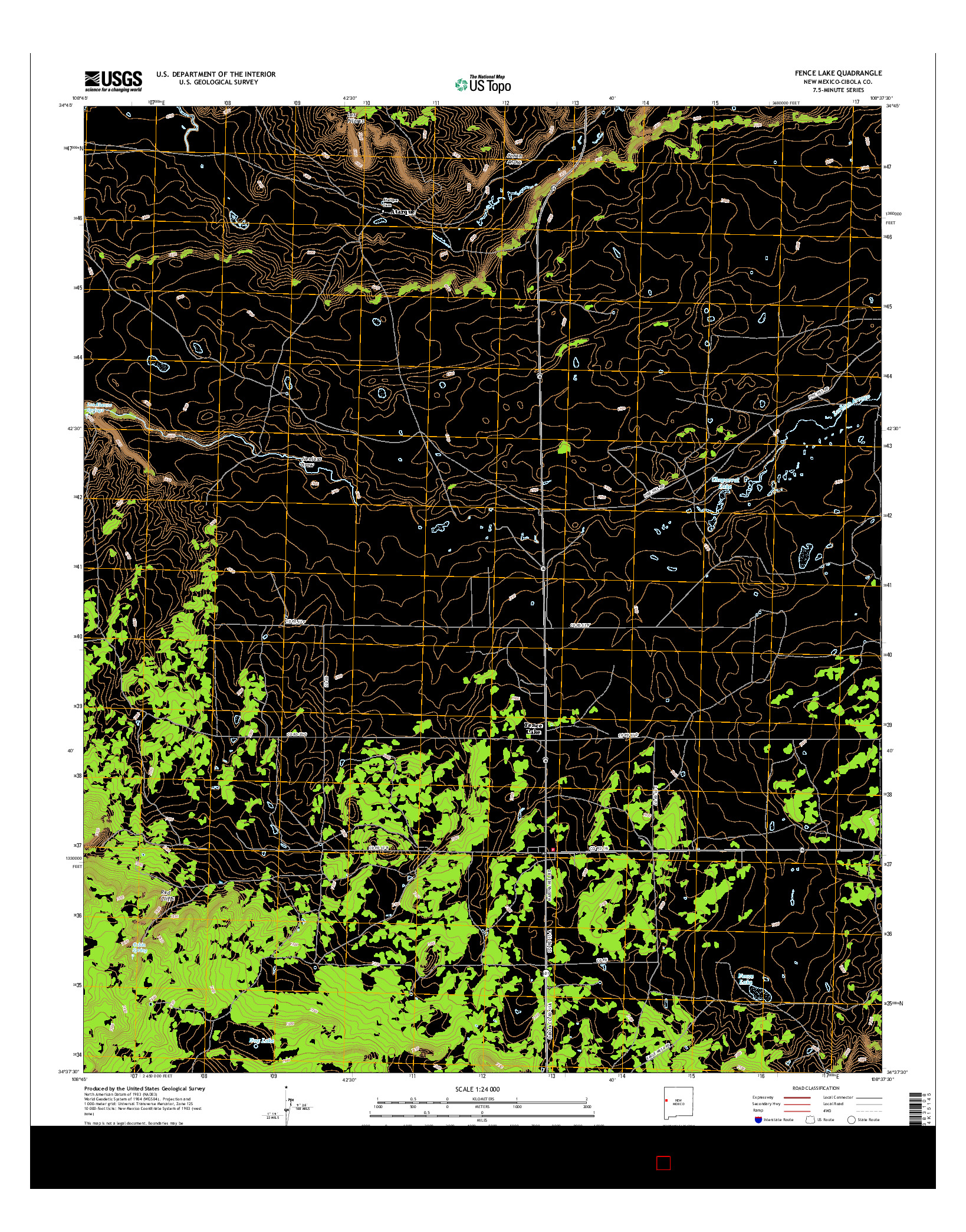 USGS US TOPO 7.5-MINUTE MAP FOR FENCE LAKE, NM 2017