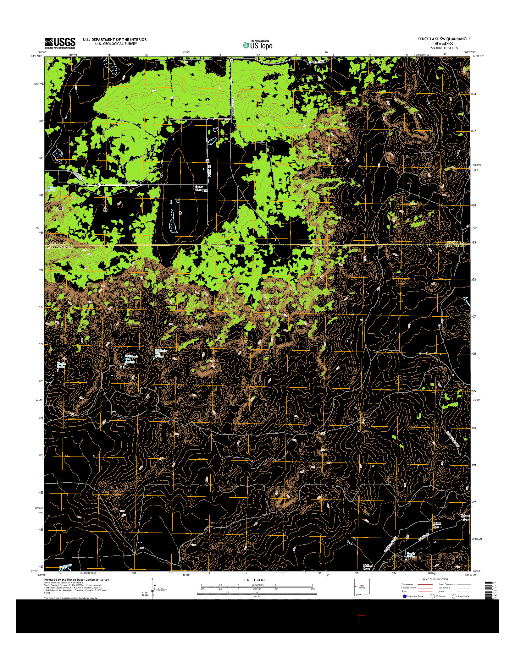 USGS US TOPO 7.5-MINUTE MAP FOR FENCE LAKE SW, NM 2017