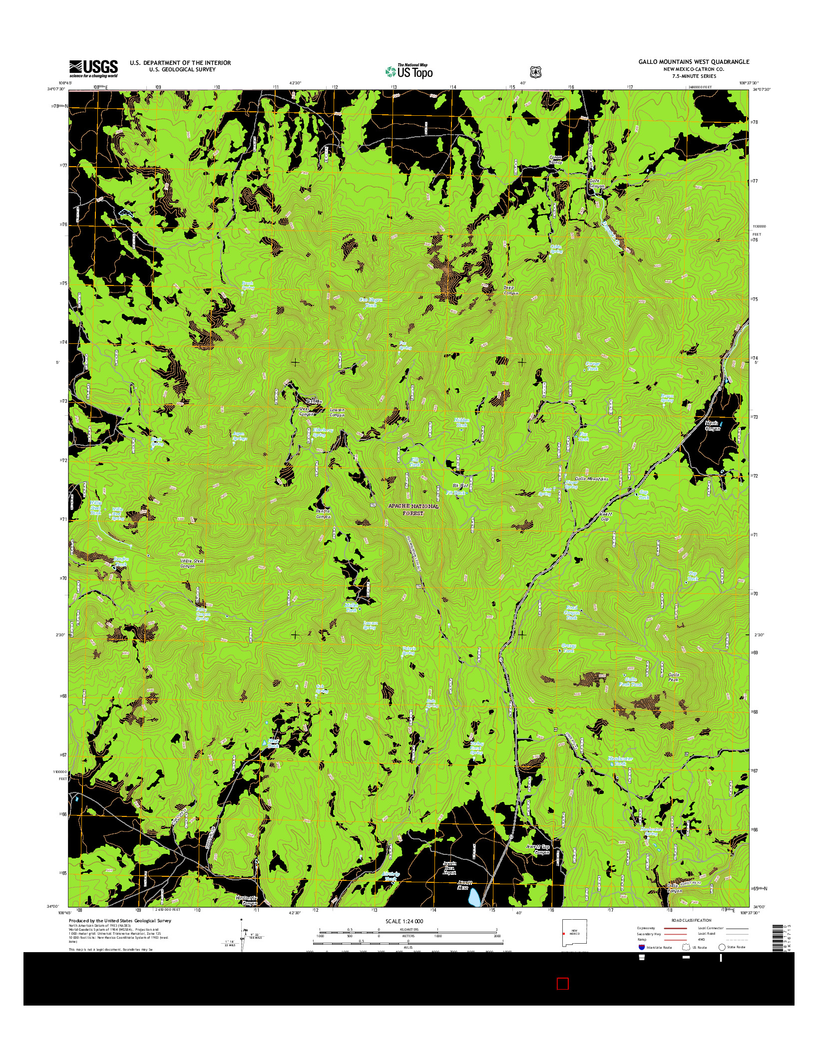 USGS US TOPO 7.5-MINUTE MAP FOR GALLO MOUNTAINS WEST, NM 2017