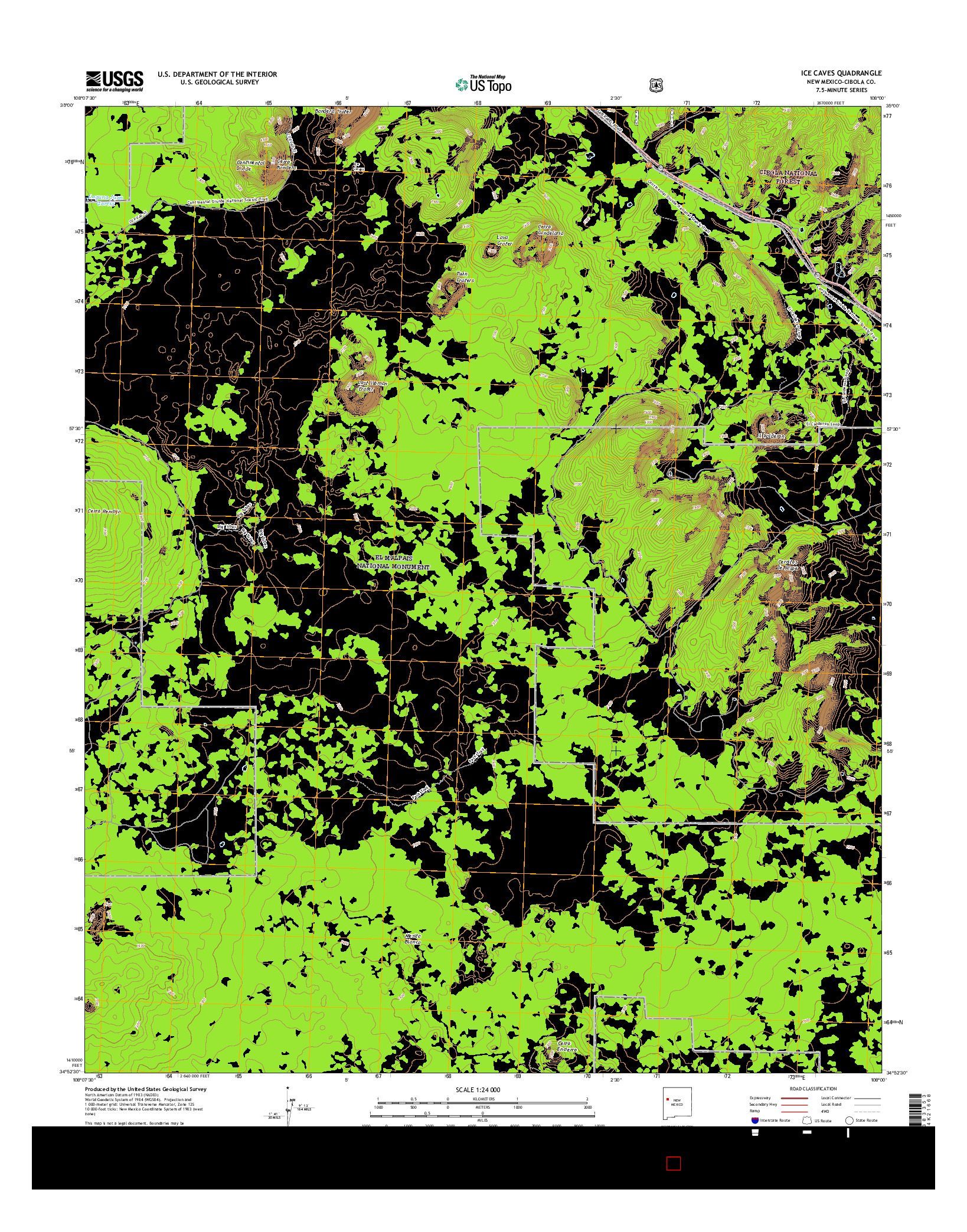 USGS US TOPO 7.5-MINUTE MAP FOR ICE CAVES, NM 2017