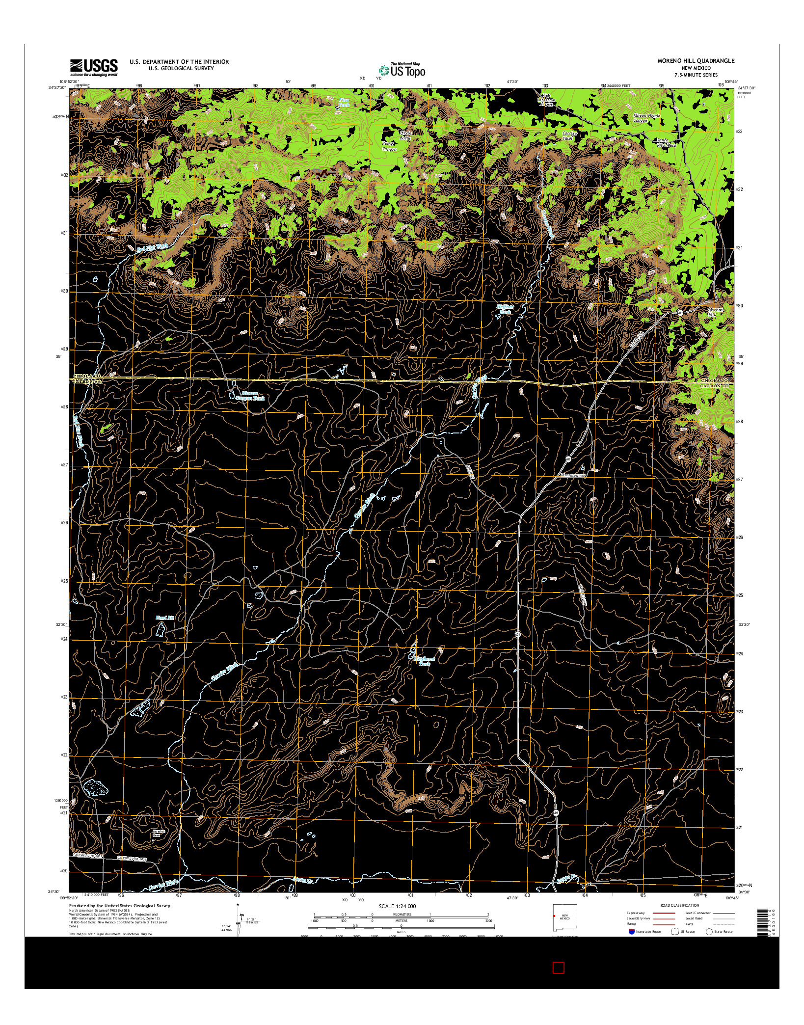 USGS US TOPO 7.5-MINUTE MAP FOR MORENO HILL, NM 2017