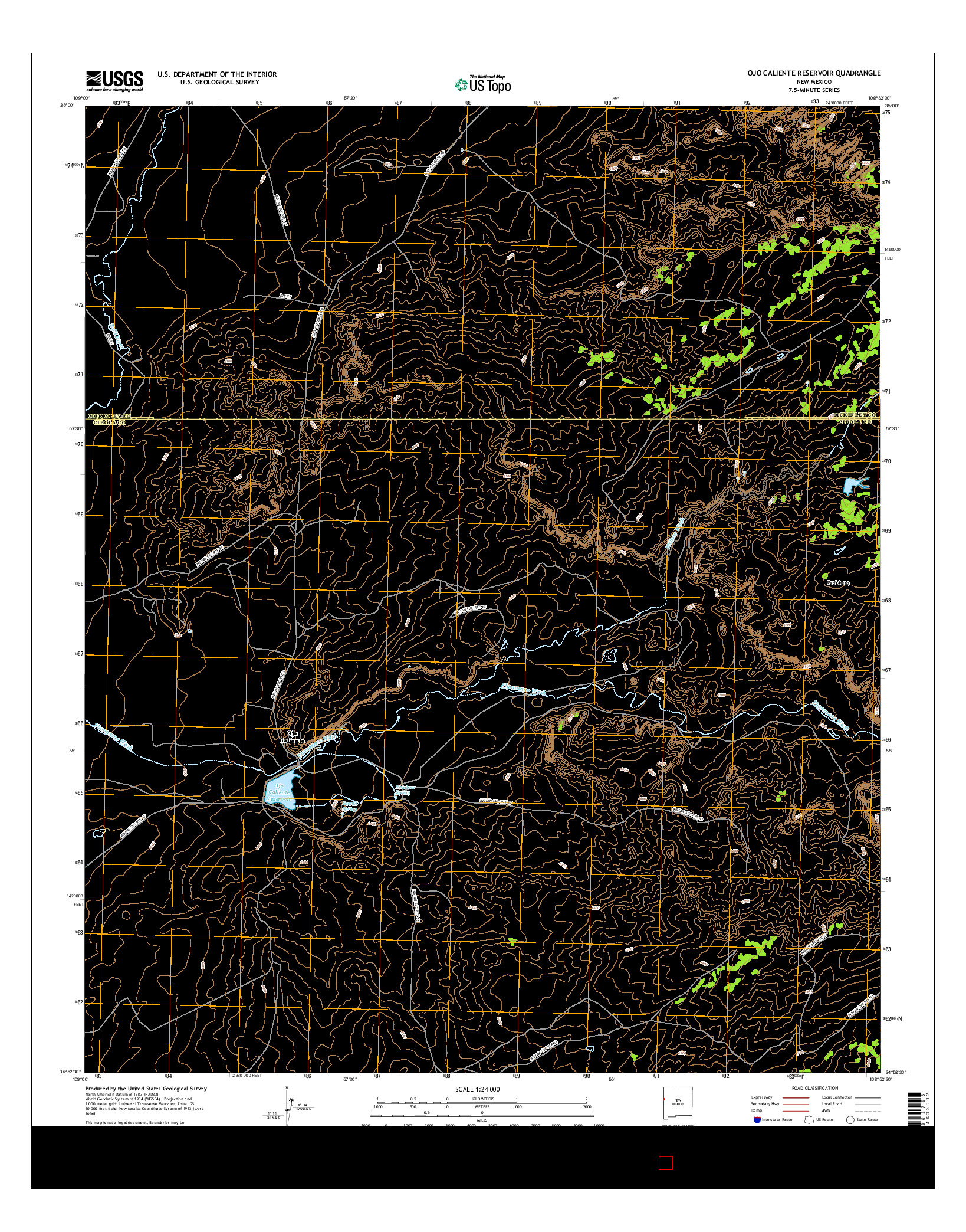 USGS US TOPO 7.5-MINUTE MAP FOR OJO CALIENTE RESERVOIR, NM 2017