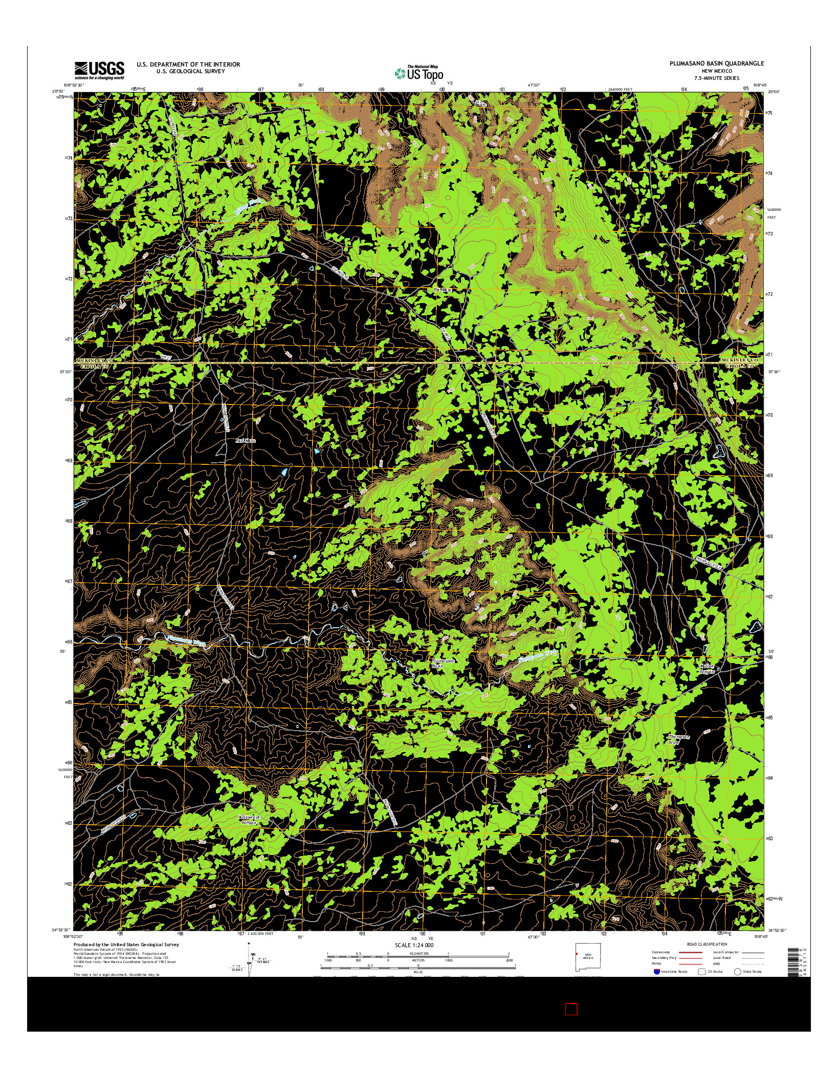 USGS US TOPO 7.5-MINUTE MAP FOR PLUMASANO BASIN, NM 2017