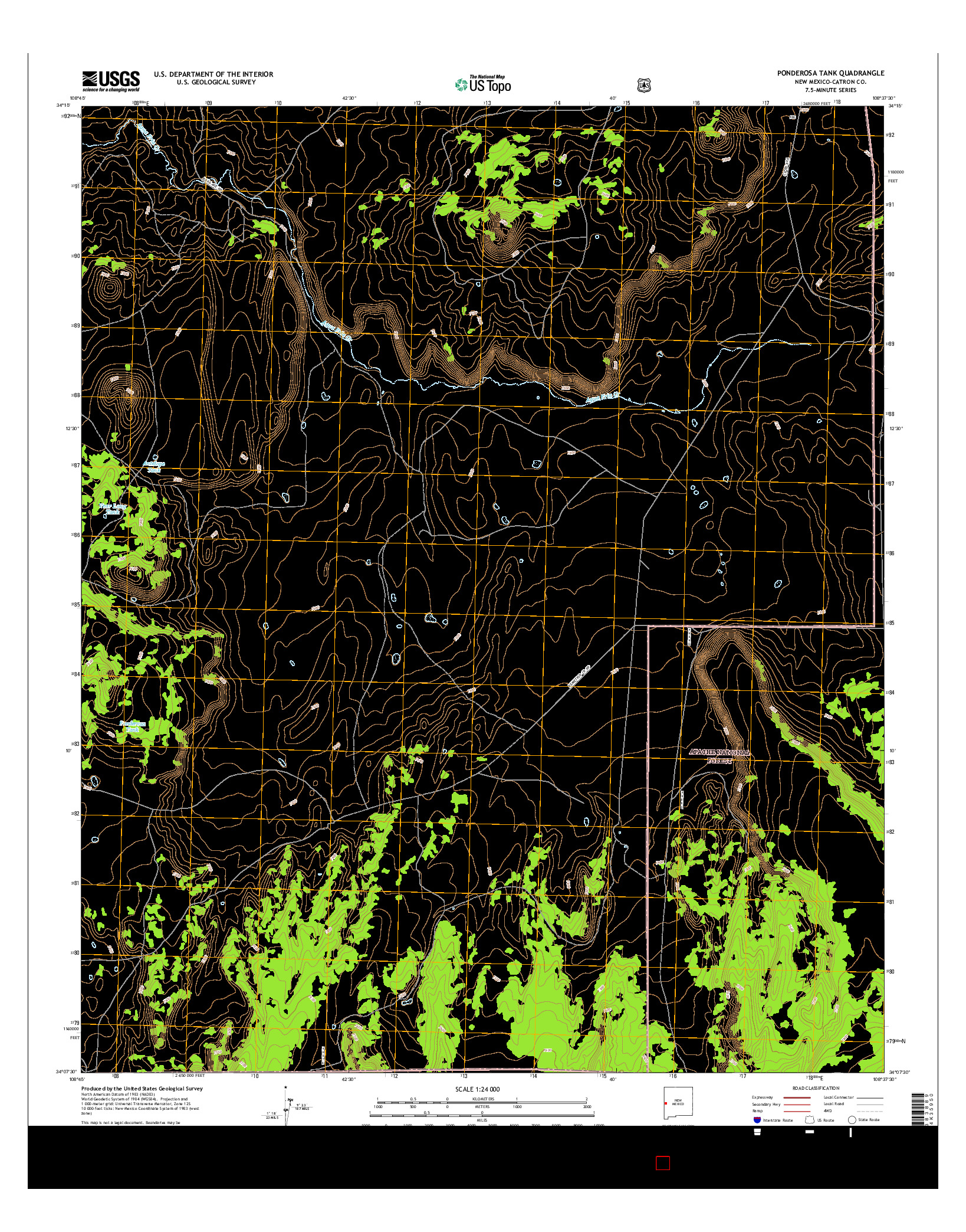 USGS US TOPO 7.5-MINUTE MAP FOR PONDEROSA TANK, NM 2017