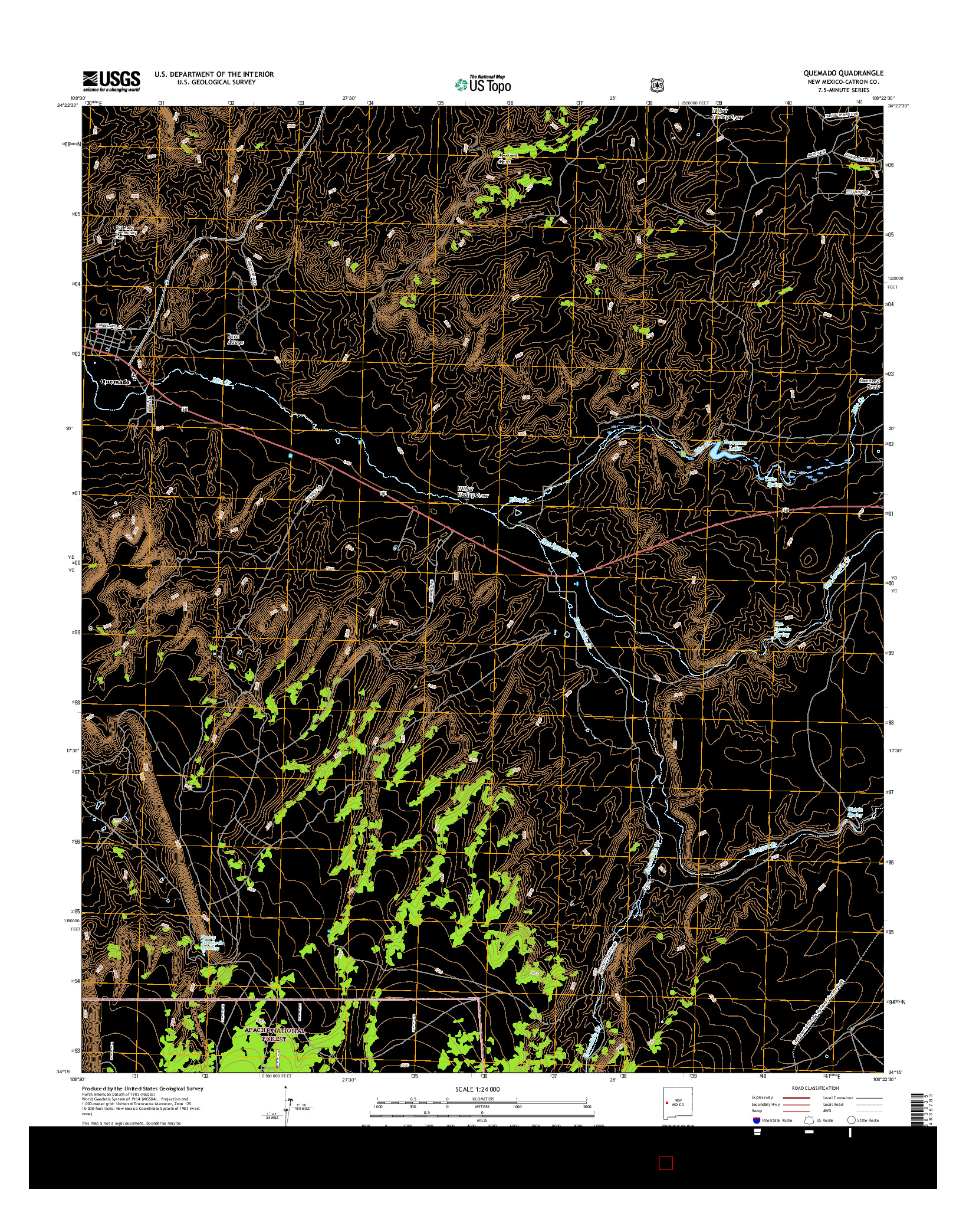 USGS US TOPO 7.5-MINUTE MAP FOR QUEMADO, NM 2017