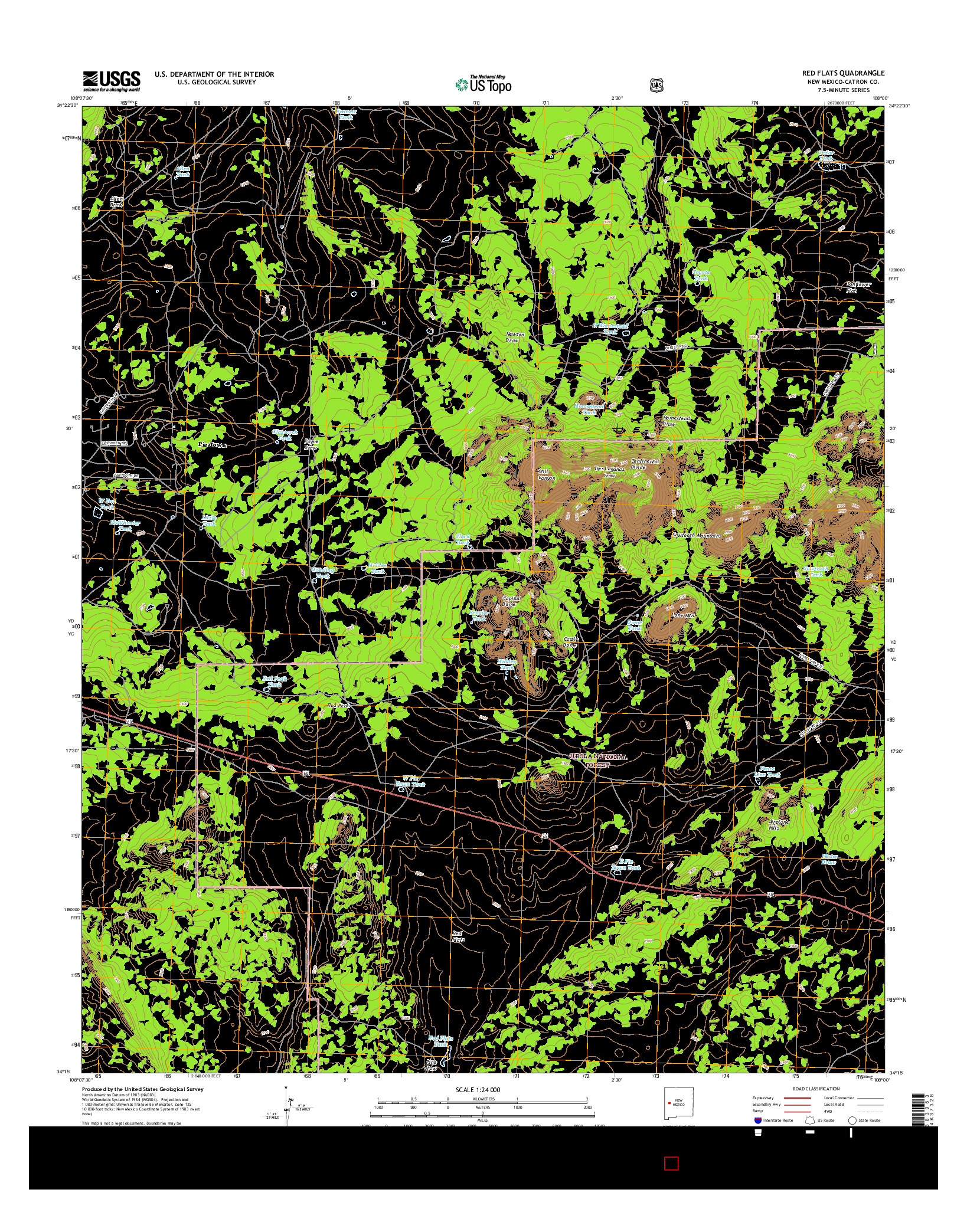 USGS US TOPO 7.5-MINUTE MAP FOR RED FLATS, NM 2017