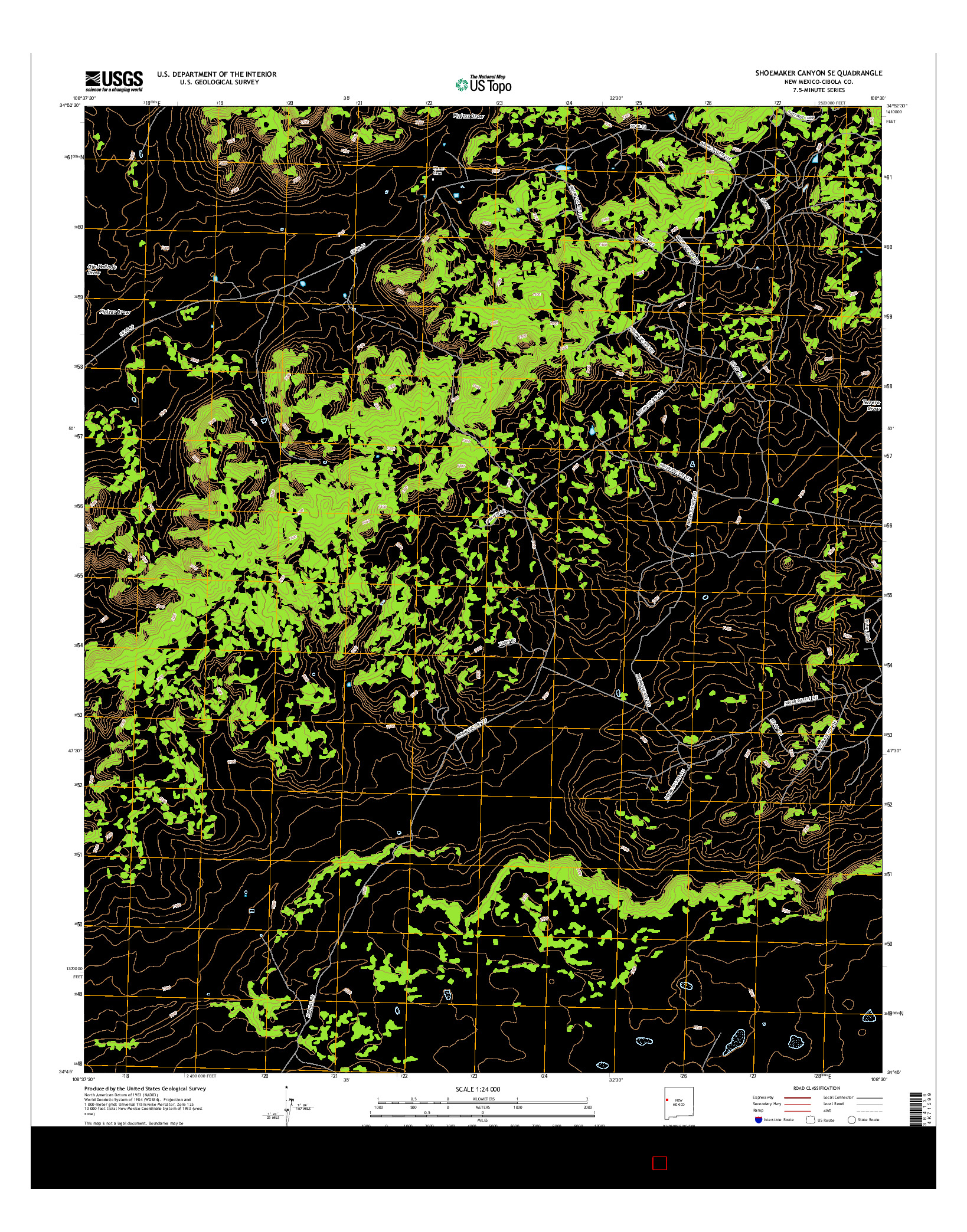 USGS US TOPO 7.5-MINUTE MAP FOR SHOEMAKER CANYON SE, NM 2017