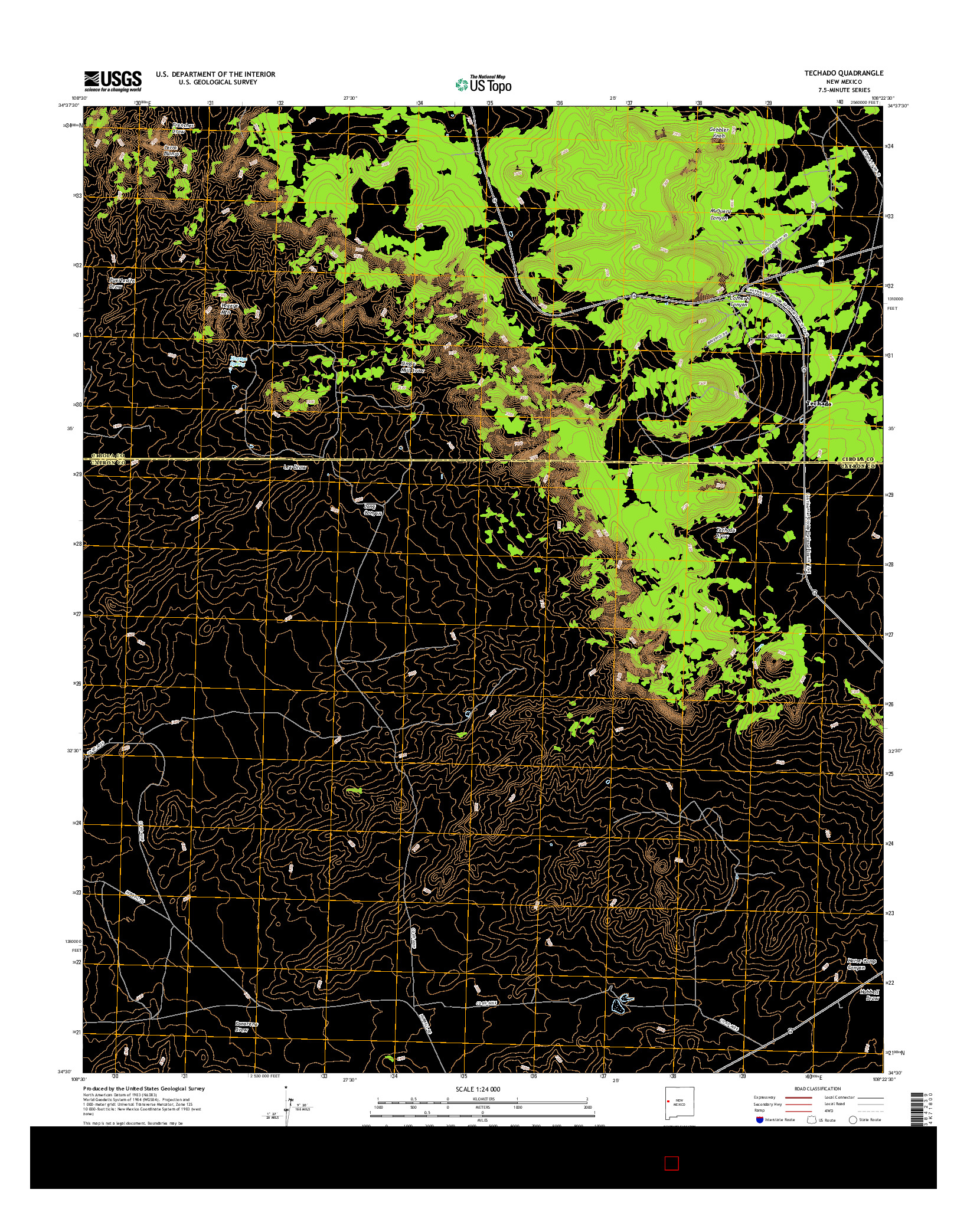 USGS US TOPO 7.5-MINUTE MAP FOR TECHADO, NM 2017