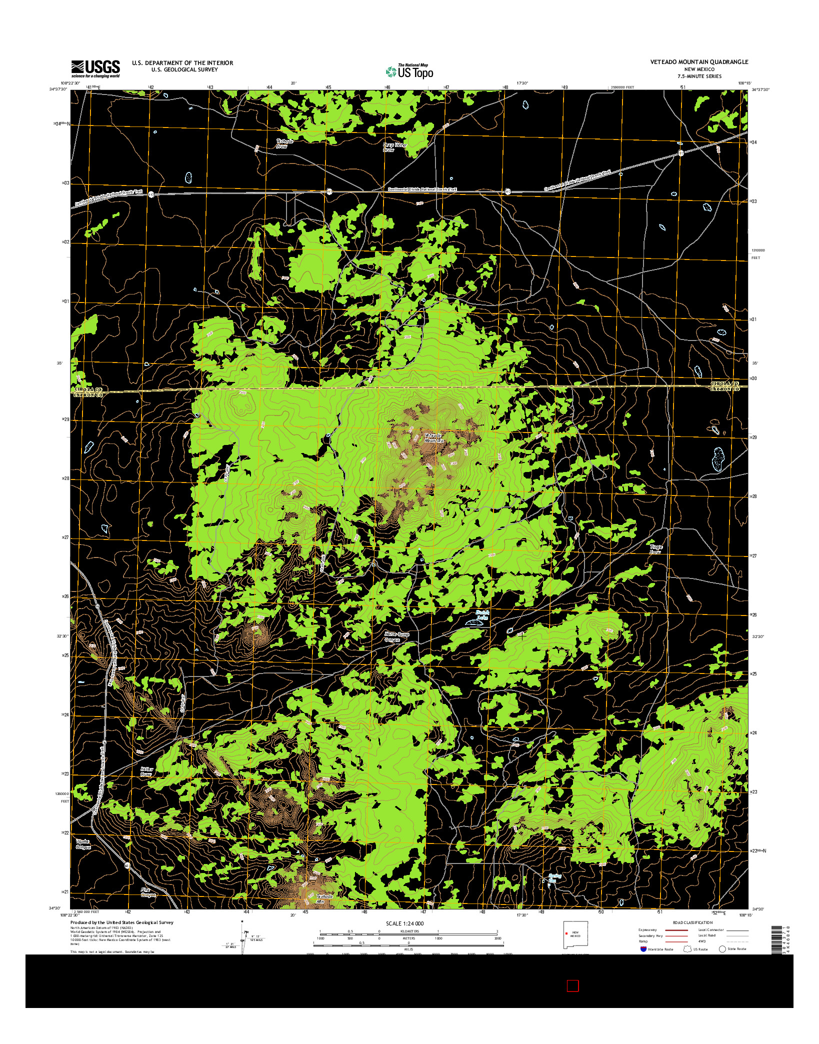 USGS US TOPO 7.5-MINUTE MAP FOR VETEADO MOUNTAIN, NM 2017