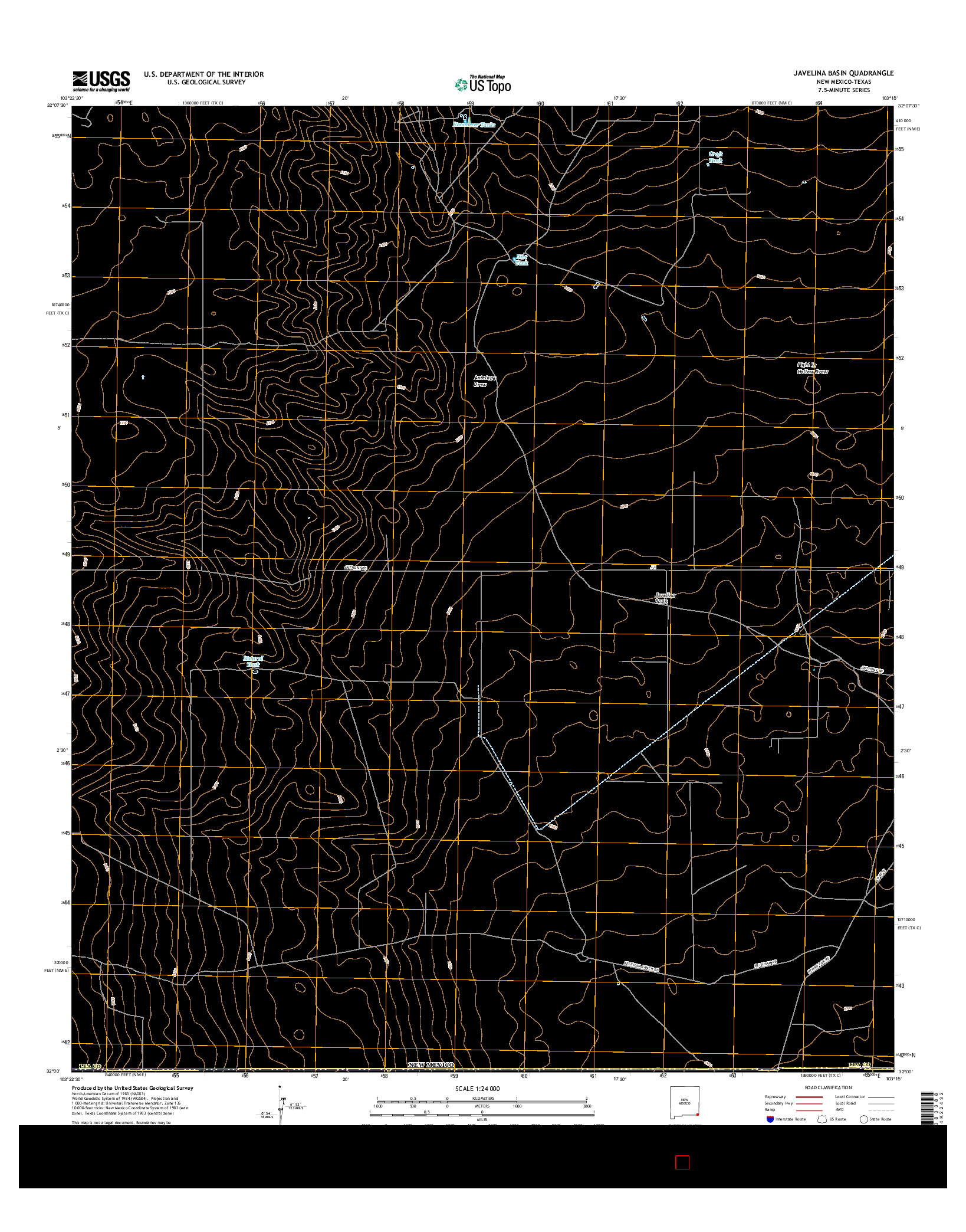 USGS US TOPO 7.5-MINUTE MAP FOR JAVELINA BASIN, NM-TX 2017