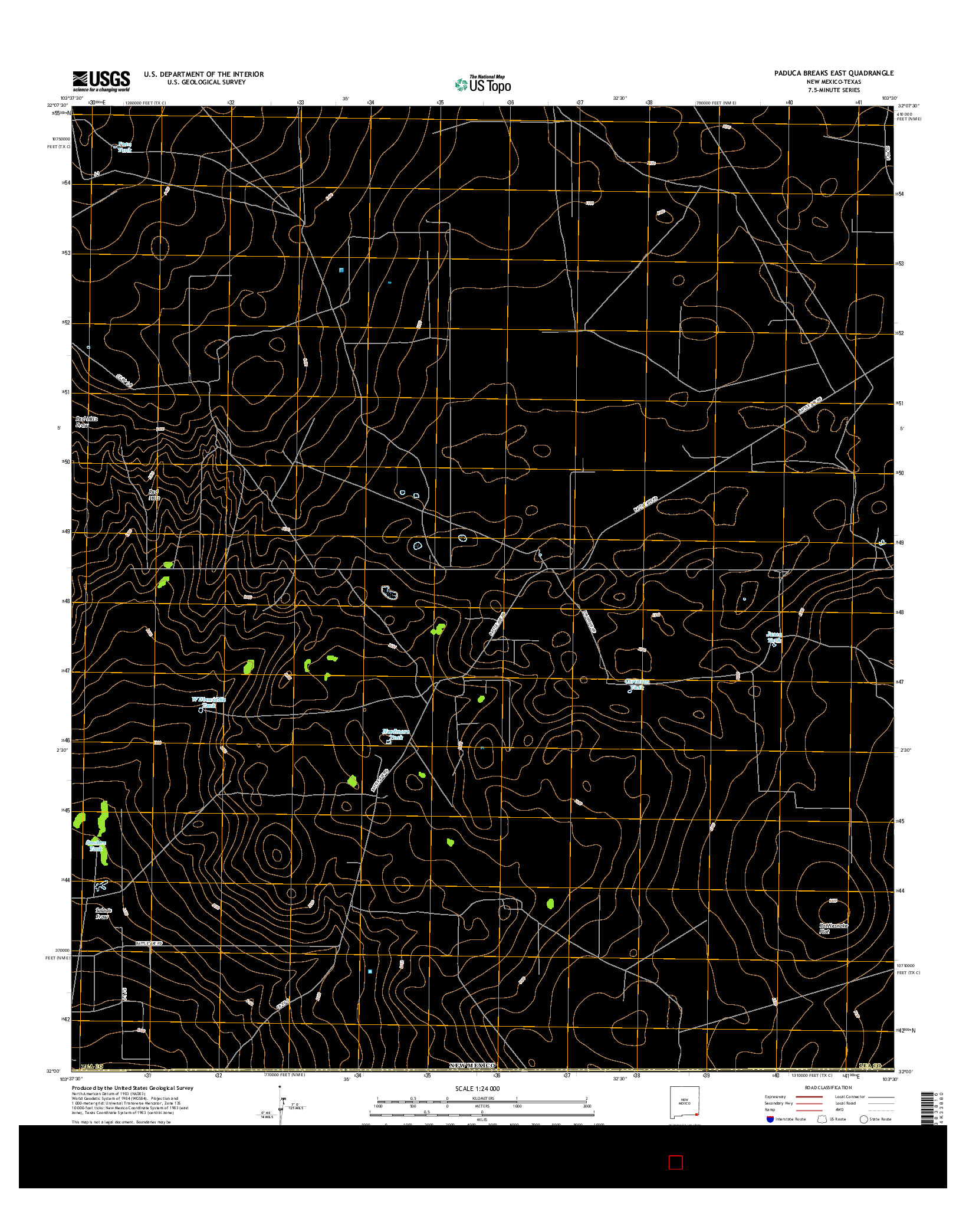 USGS US TOPO 7.5-MINUTE MAP FOR PADUCA BREAKS EAST, NM-TX 2017