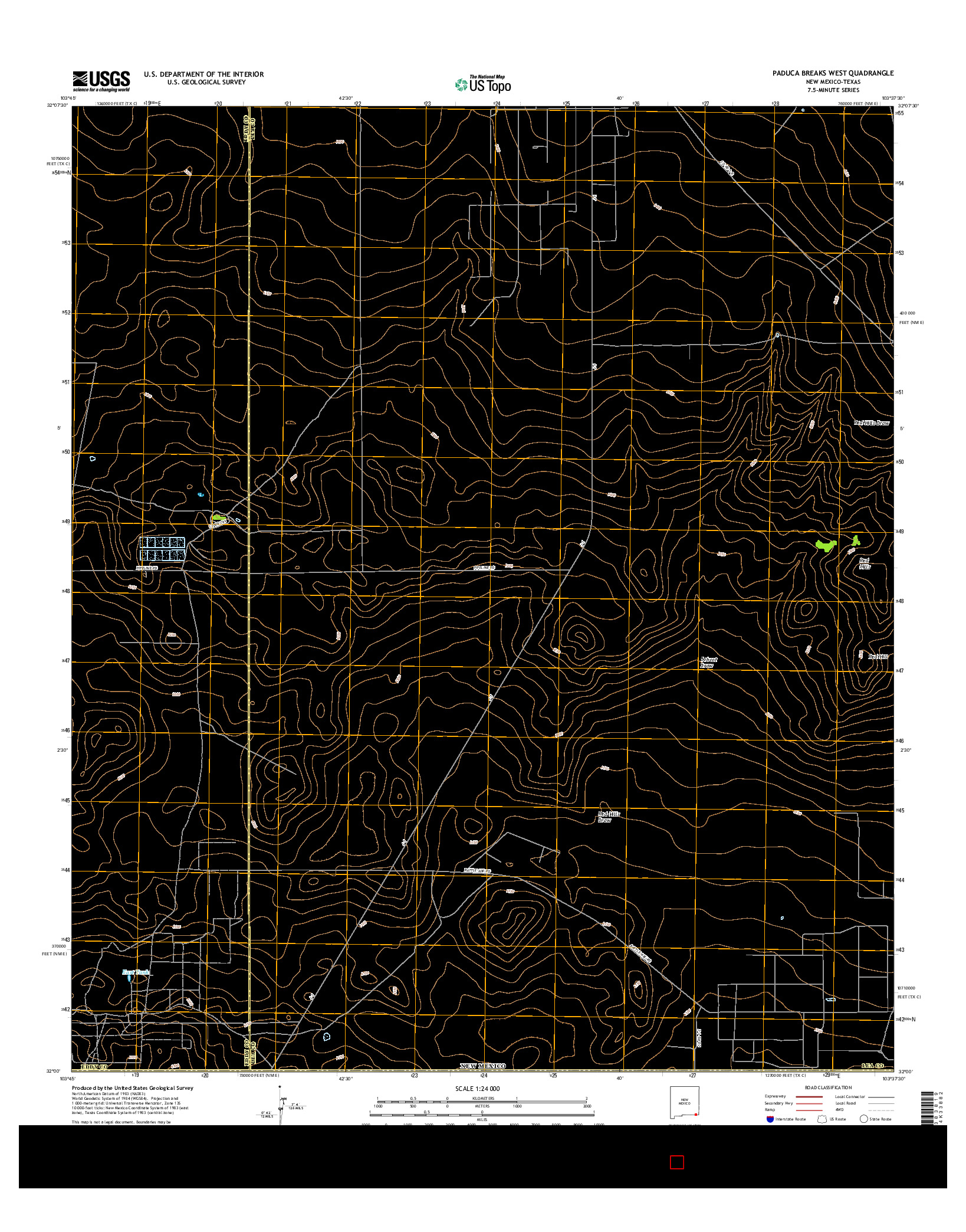 USGS US TOPO 7.5-MINUTE MAP FOR PADUCA BREAKS WEST, NM-TX 2017