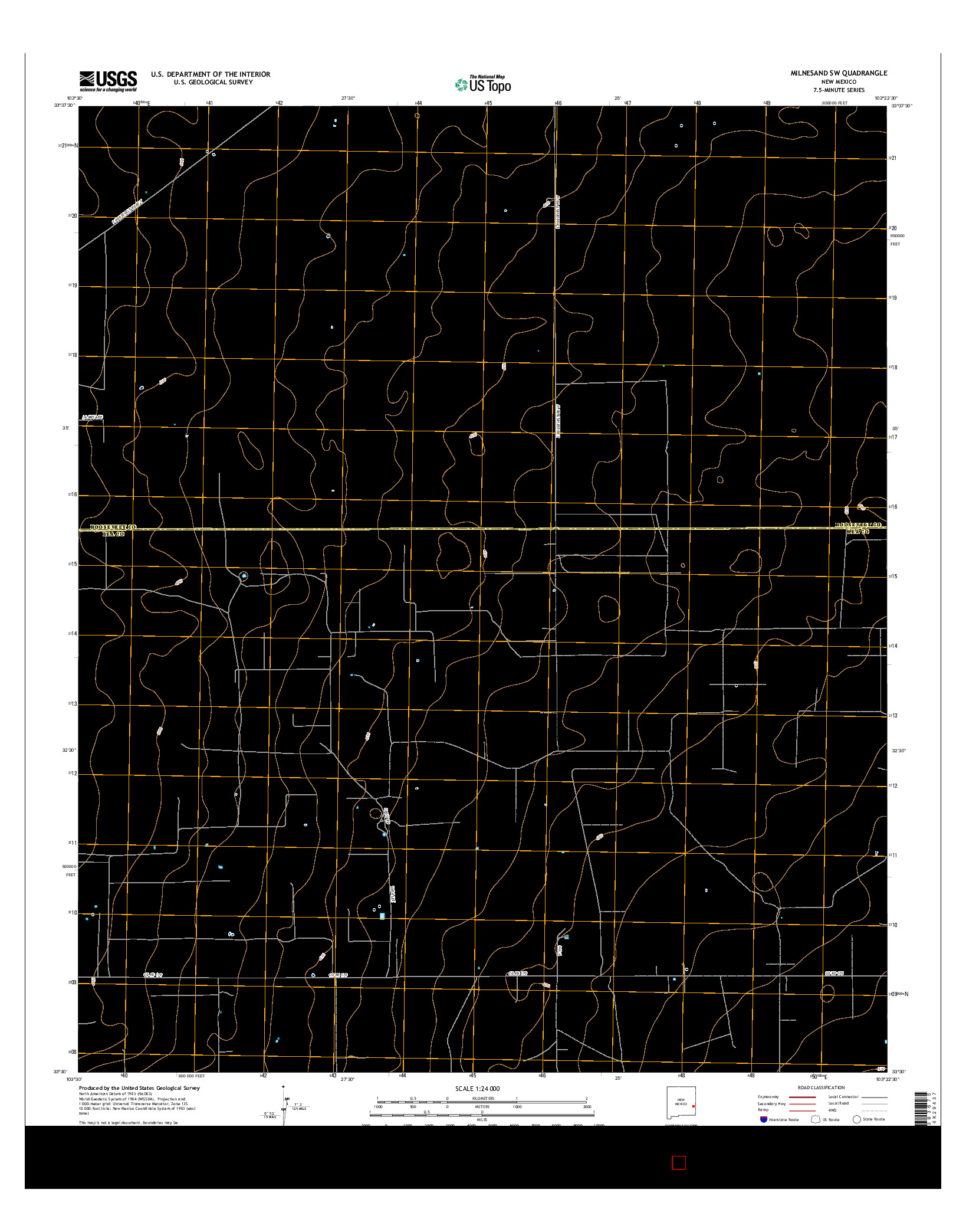 USGS US TOPO 7.5-MINUTE MAP FOR MILNESAND SW, NM 2017