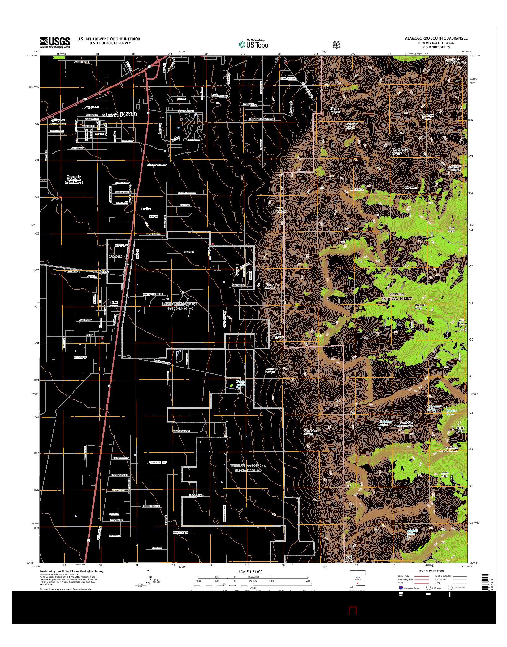 USGS US TOPO 7.5-MINUTE MAP FOR ALAMOGORDO SOUTH, NM 2017