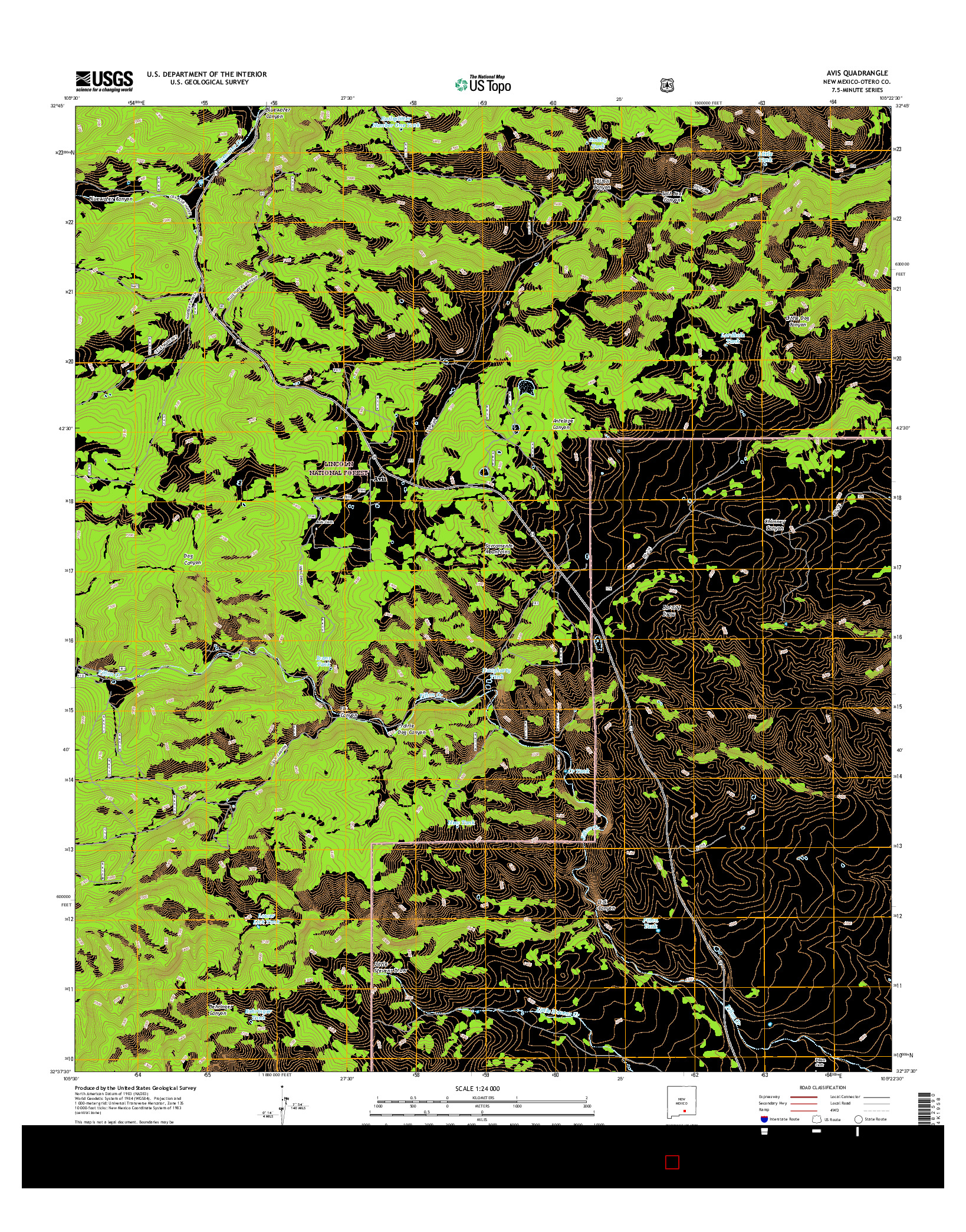 USGS US TOPO 7.5-MINUTE MAP FOR AVIS, NM 2017