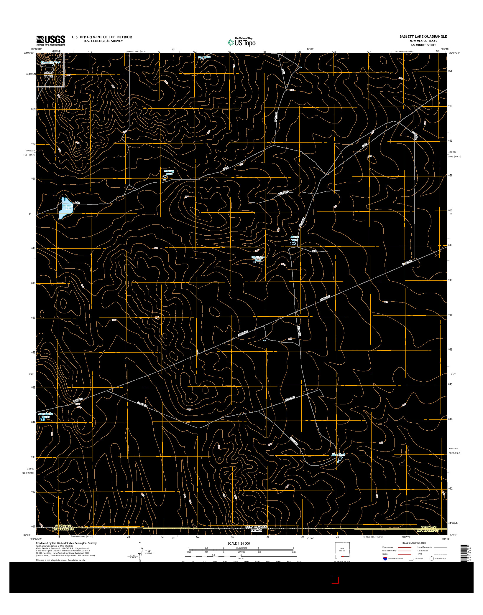 USGS US TOPO 7.5-MINUTE MAP FOR BASSETT LAKE, NM-TX 2017