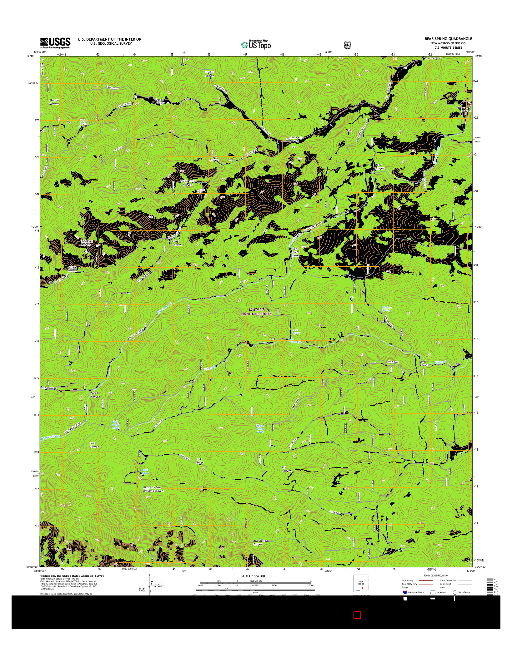 USGS US TOPO 7.5-MINUTE MAP FOR BEAR SPRING, NM 2017