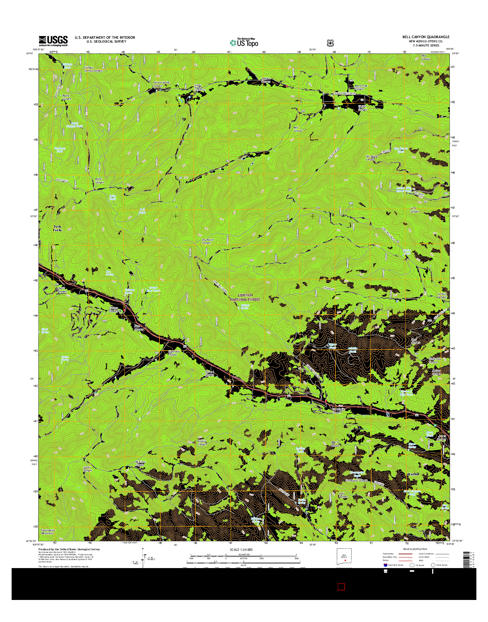 USGS US TOPO 7.5-MINUTE MAP FOR BELL CANYON, NM 2017