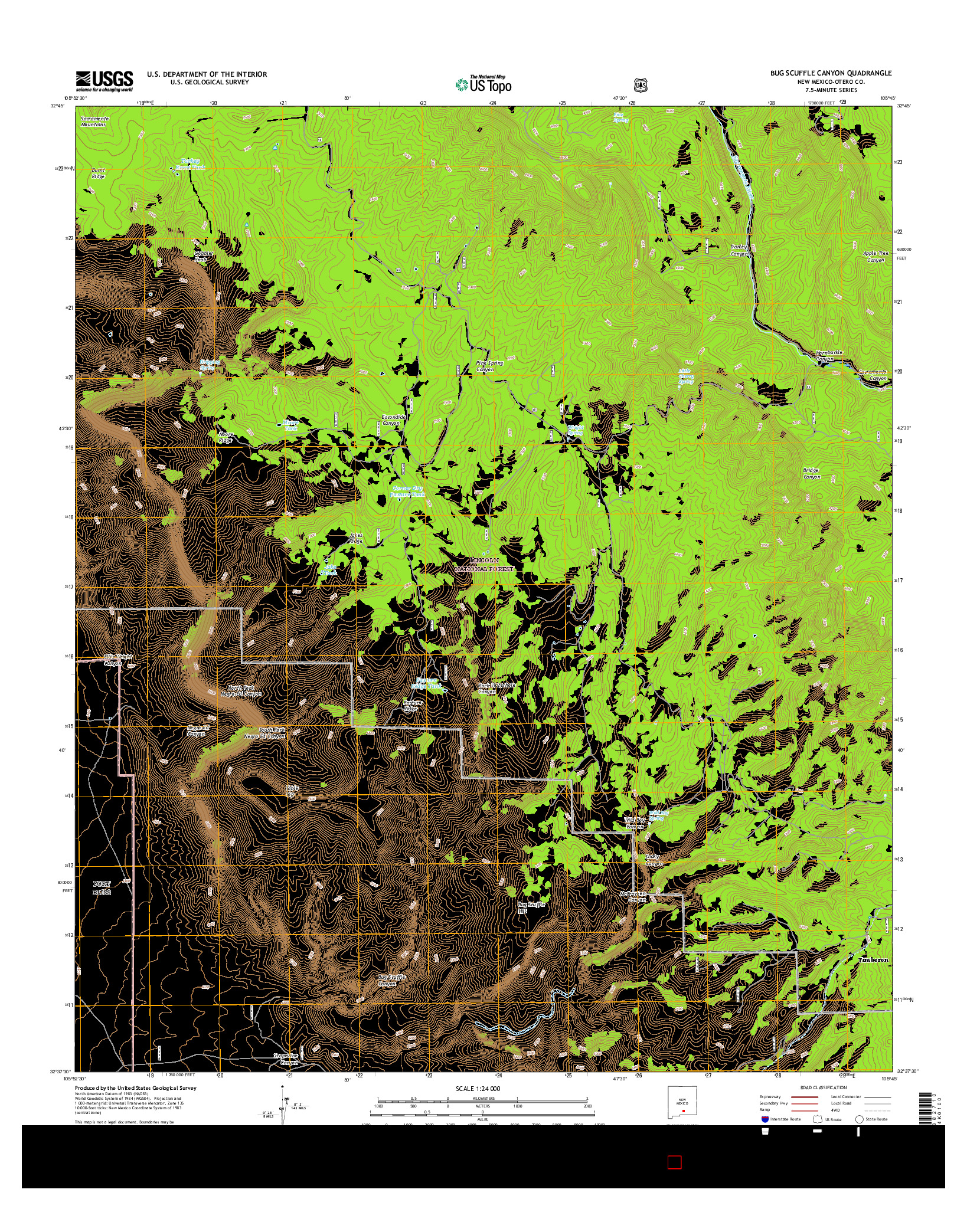 USGS US TOPO 7.5-MINUTE MAP FOR BUG SCUFFLE CANYON, NM 2017