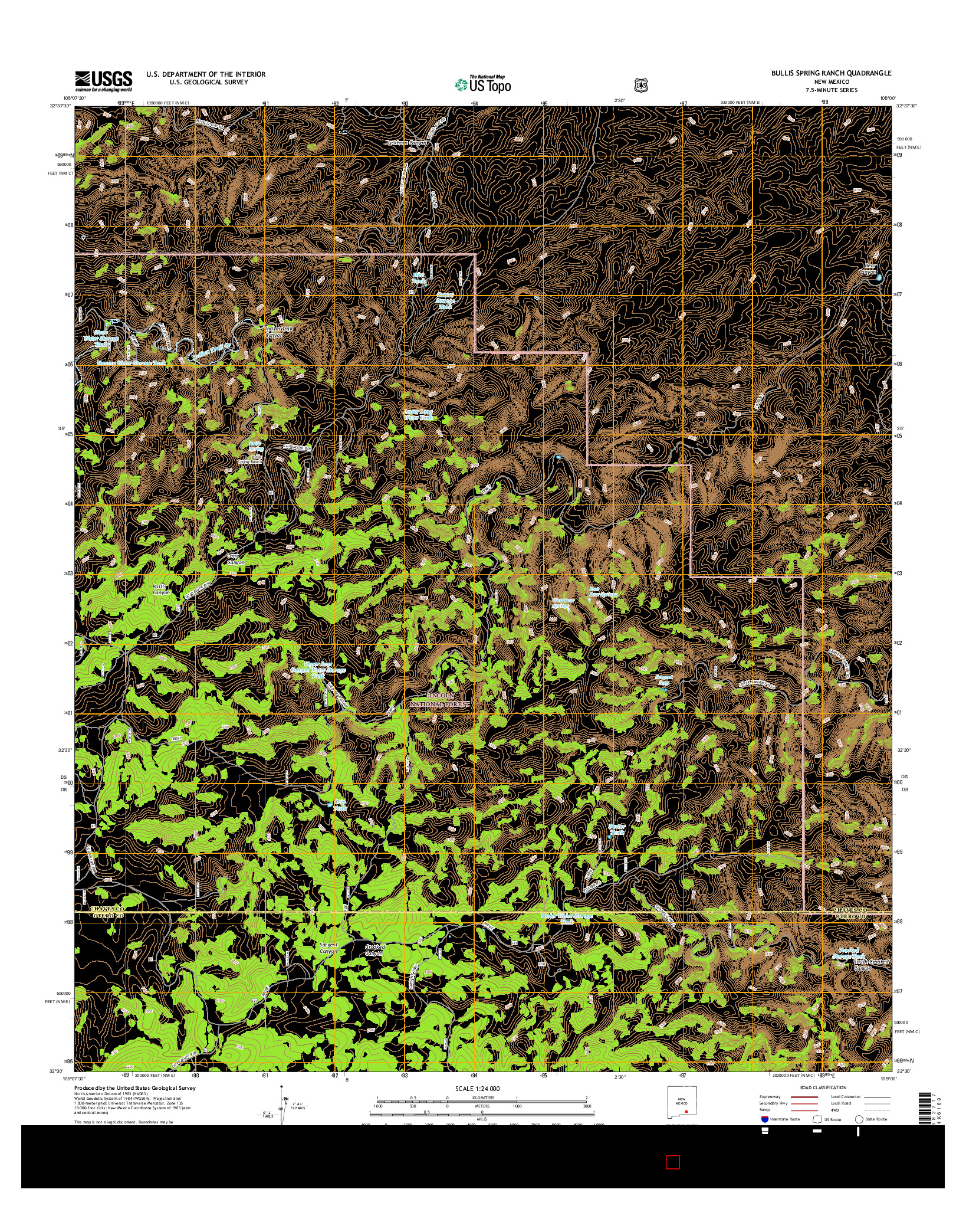 USGS US TOPO 7.5-MINUTE MAP FOR BULLIS SPRING RANCH, NM 2017