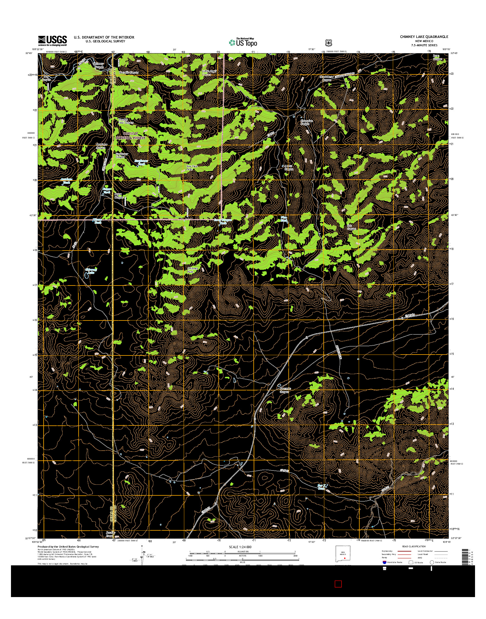 USGS US TOPO 7.5-MINUTE MAP FOR CHIMNEY LAKE, NM 2017