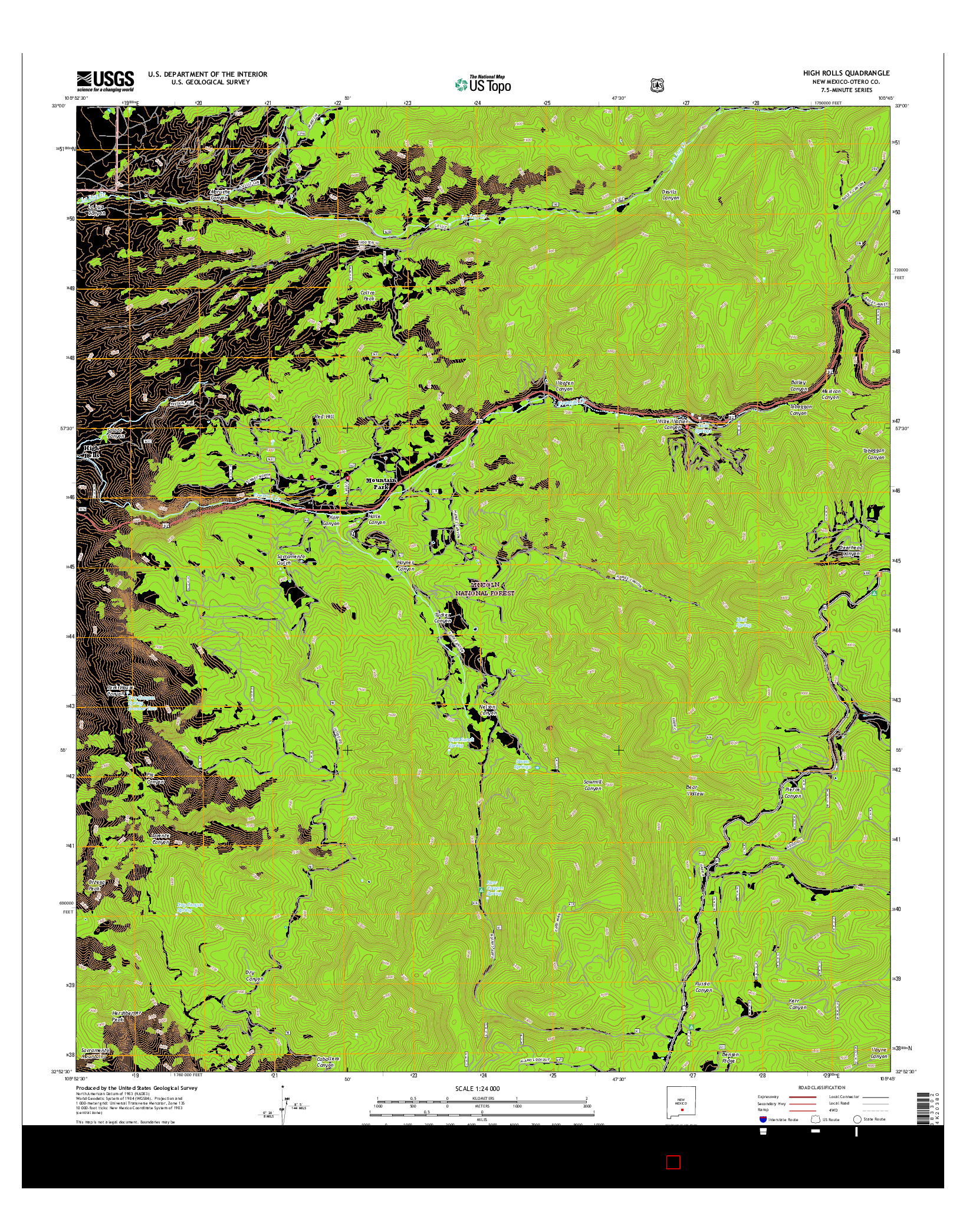 USGS US TOPO 7.5-MINUTE MAP FOR HIGH ROLLS, NM 2017