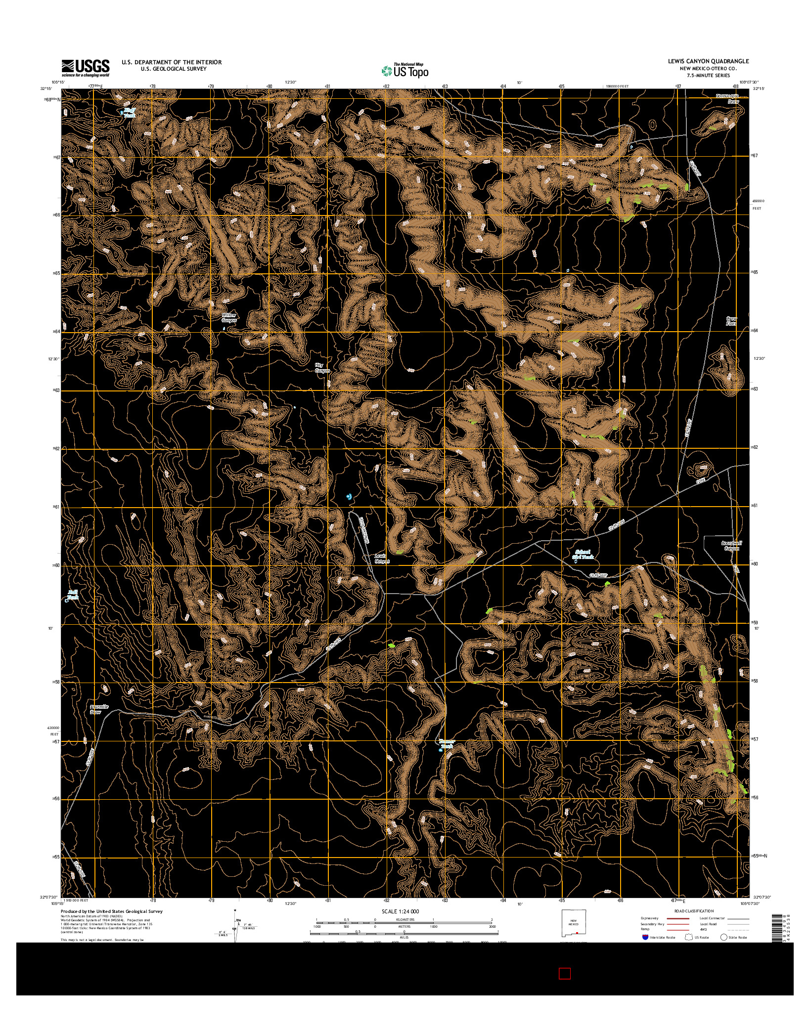 USGS US TOPO 7.5-MINUTE MAP FOR LEWIS CANYON, NM 2017