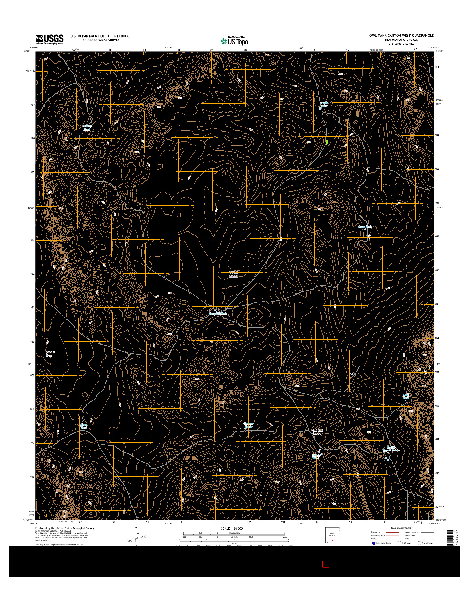 USGS US TOPO 7.5-MINUTE MAP FOR OWL TANK CANYON WEST, NM 2017