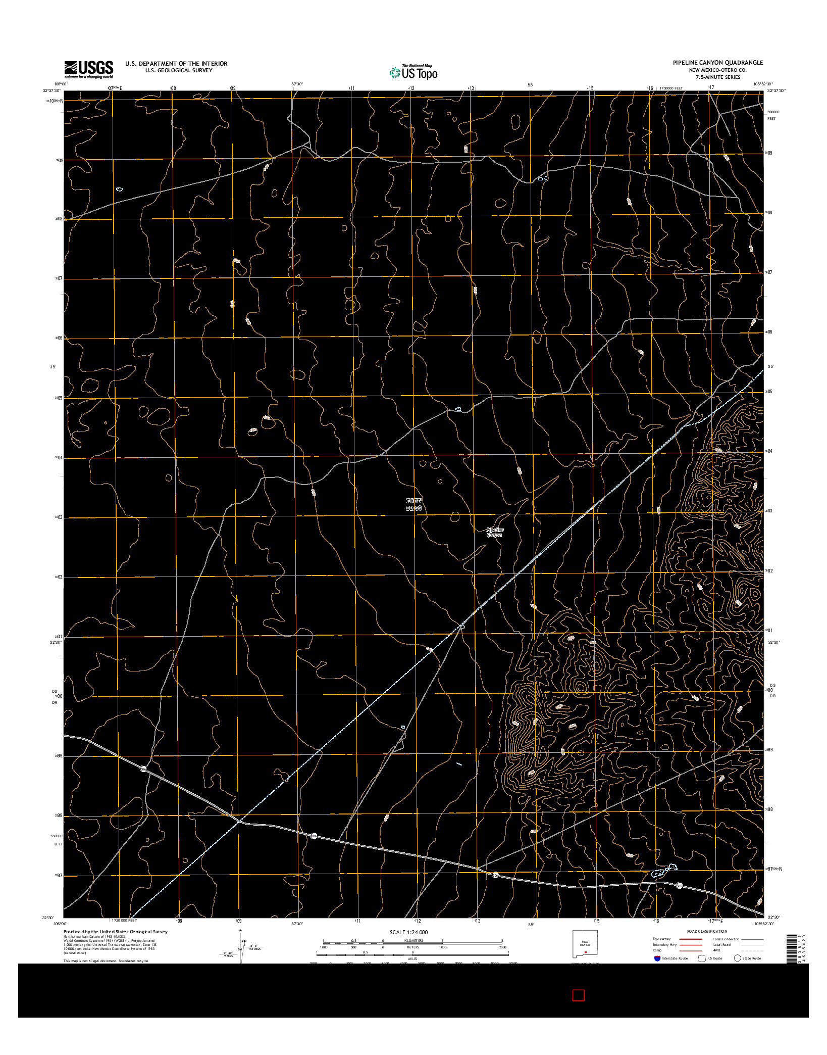 USGS US TOPO 7.5-MINUTE MAP FOR PIPELINE CANYON, NM 2017