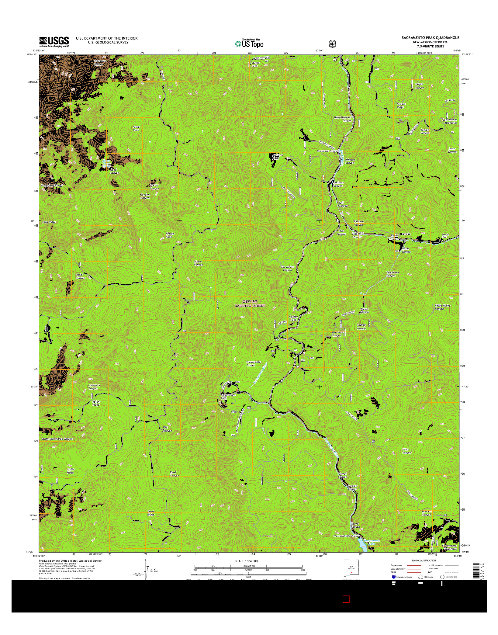 USGS US TOPO 7.5-MINUTE MAP FOR SACRAMENTO PEAK, NM 2017