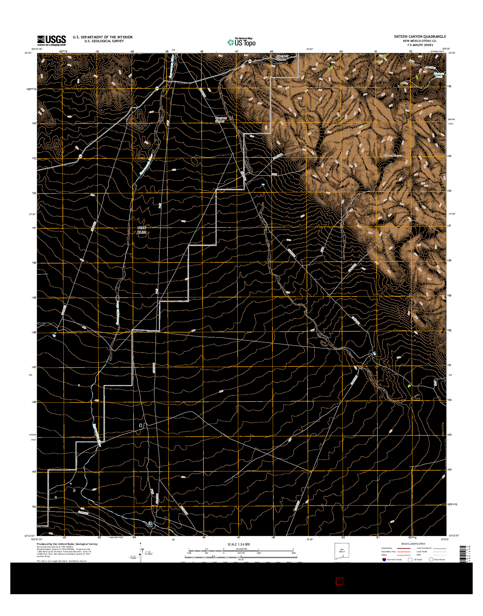 USGS US TOPO 7.5-MINUTE MAP FOR SIXTEEN CANYON, NM 2017