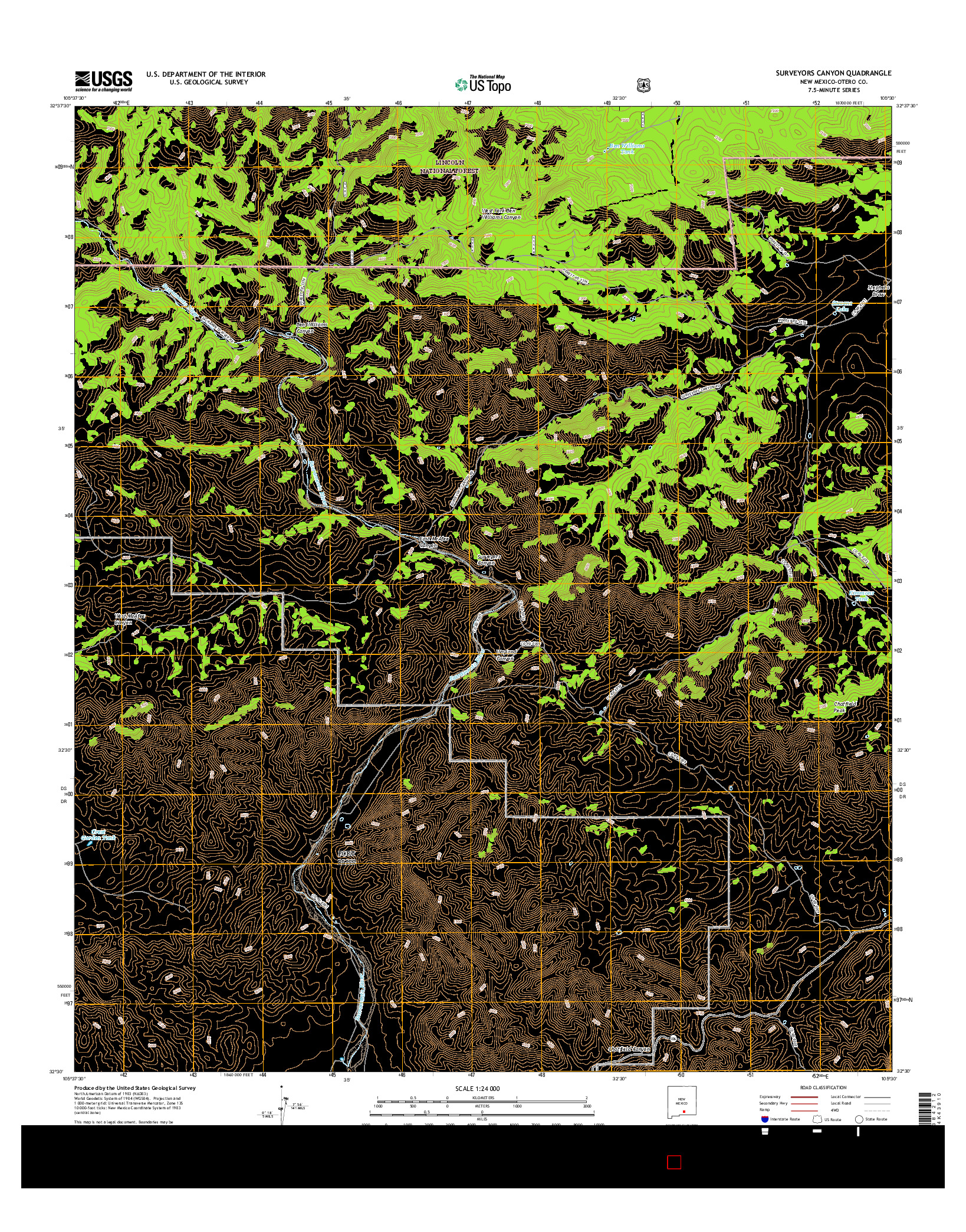 USGS US TOPO 7.5-MINUTE MAP FOR SURVEYORS CANYON, NM 2017