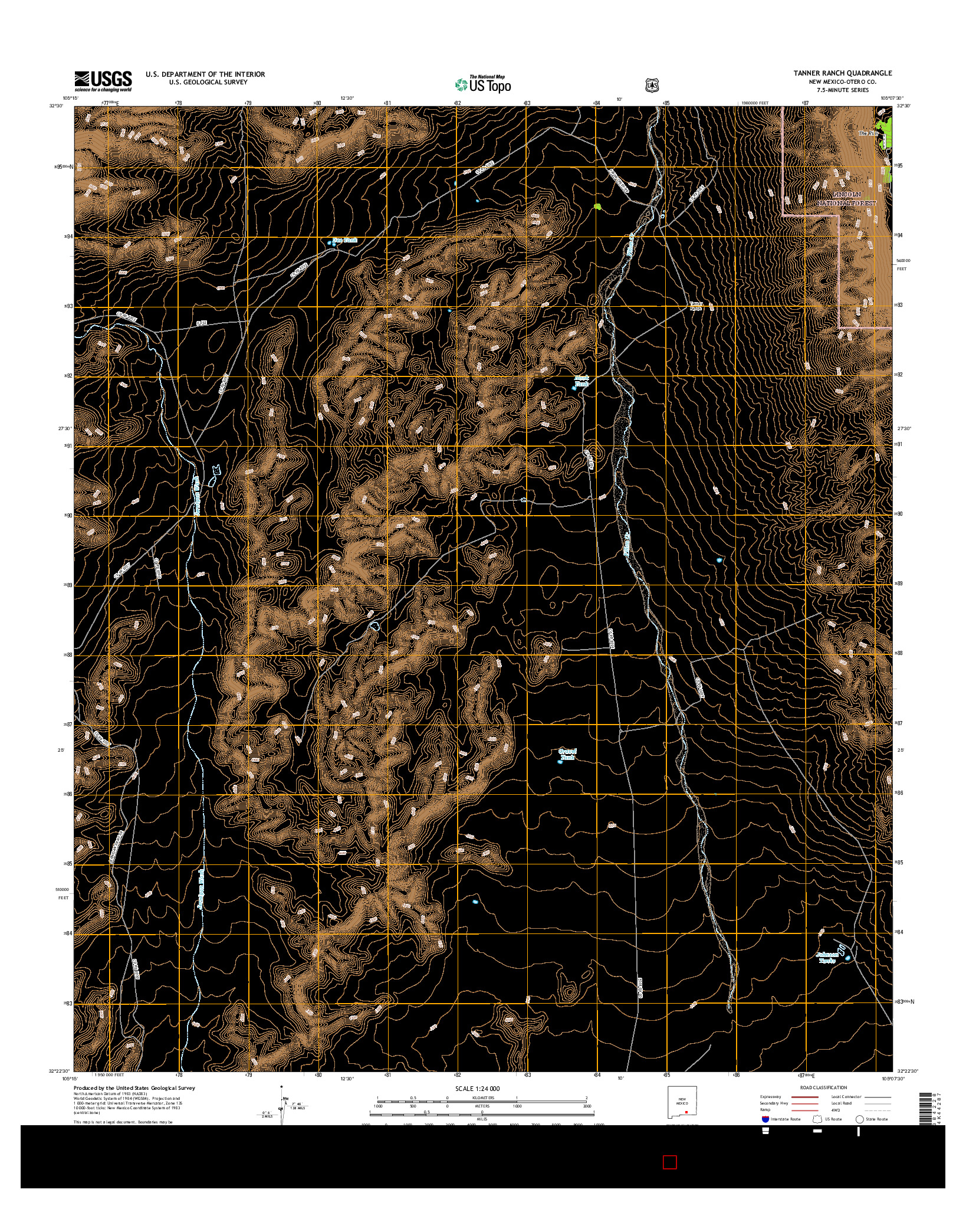 USGS US TOPO 7.5-MINUTE MAP FOR TANNER RANCH, NM 2017