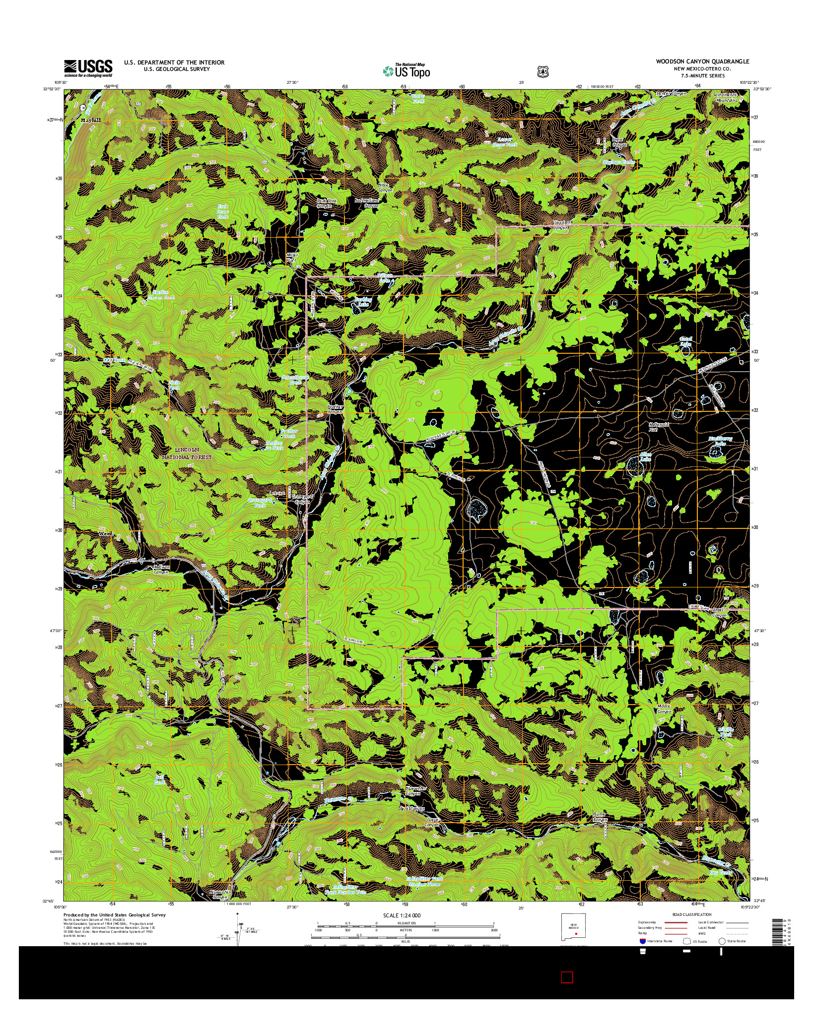 USGS US TOPO 7.5-MINUTE MAP FOR WOODSON CANYON, NM 2017