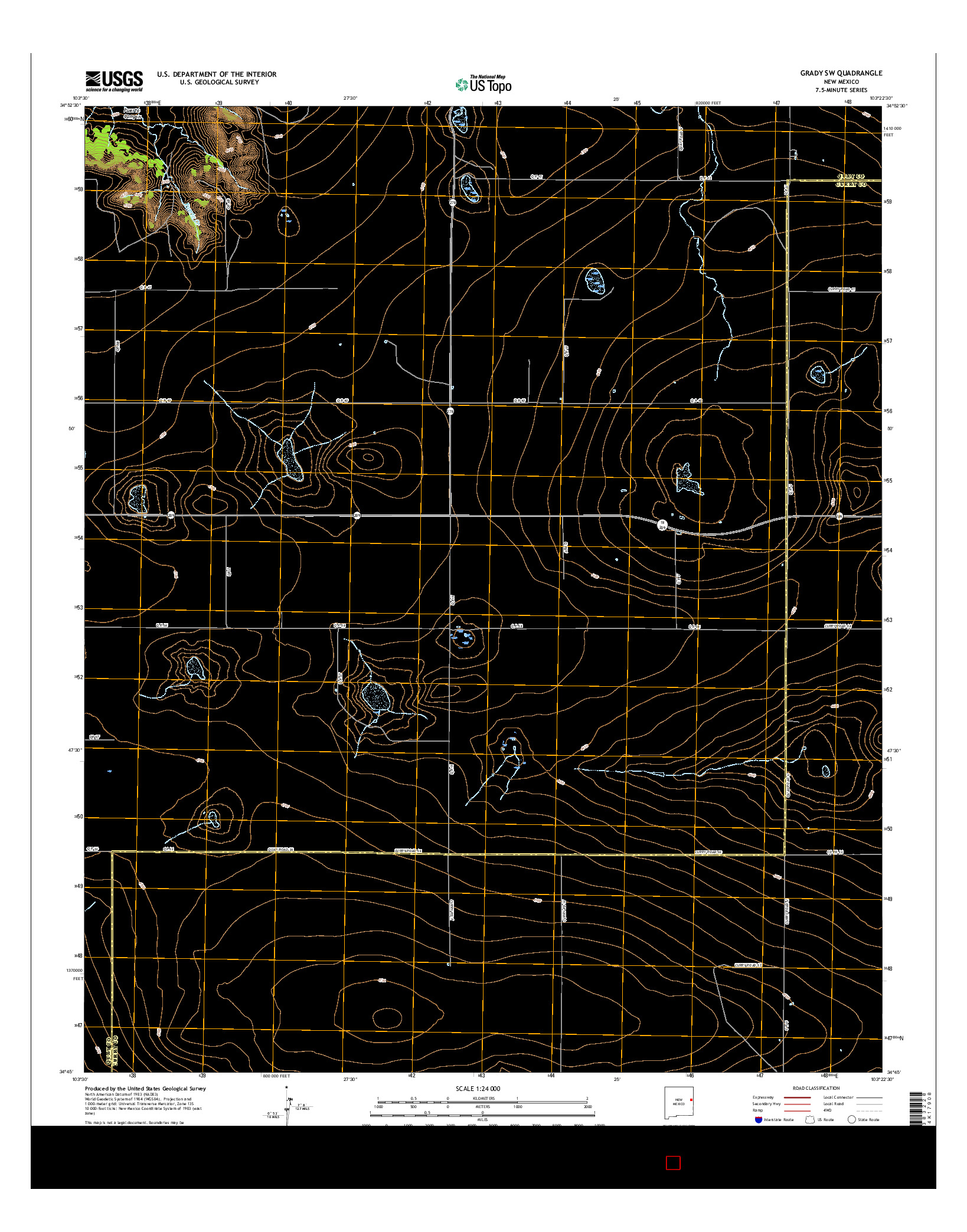 USGS US TOPO 7.5-MINUTE MAP FOR GRADY SW, NM 2017