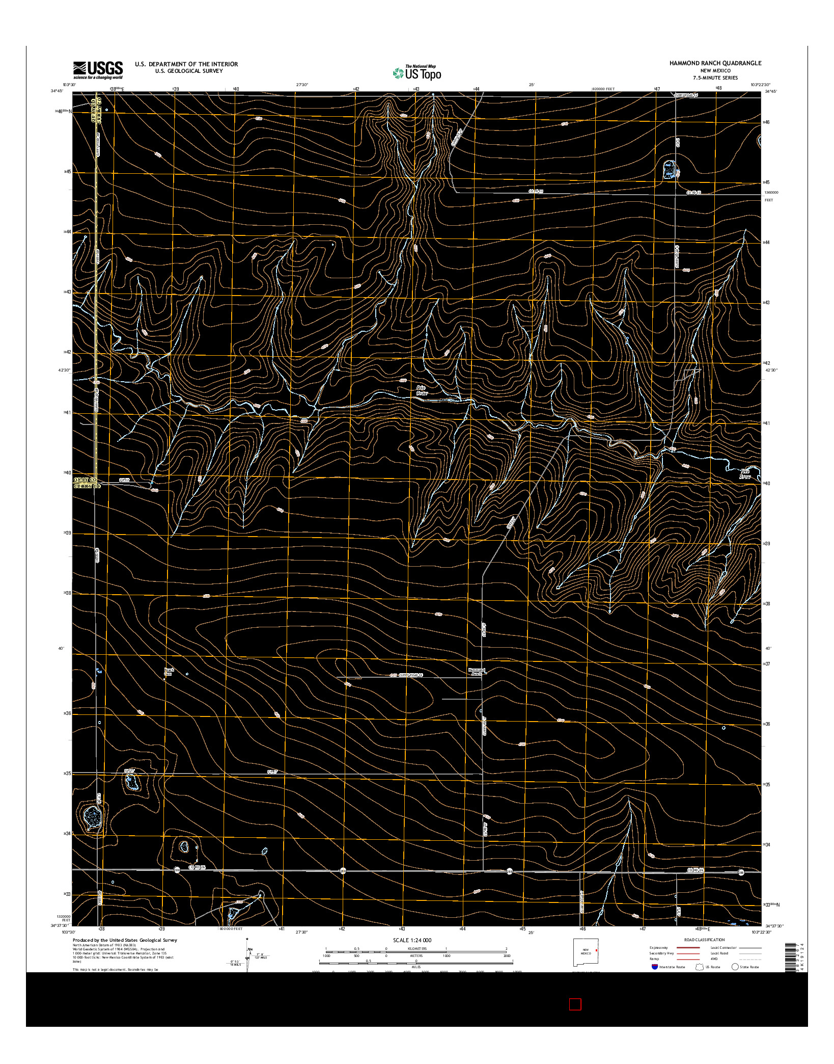 USGS US TOPO 7.5-MINUTE MAP FOR HAMMOND RANCH, NM 2017