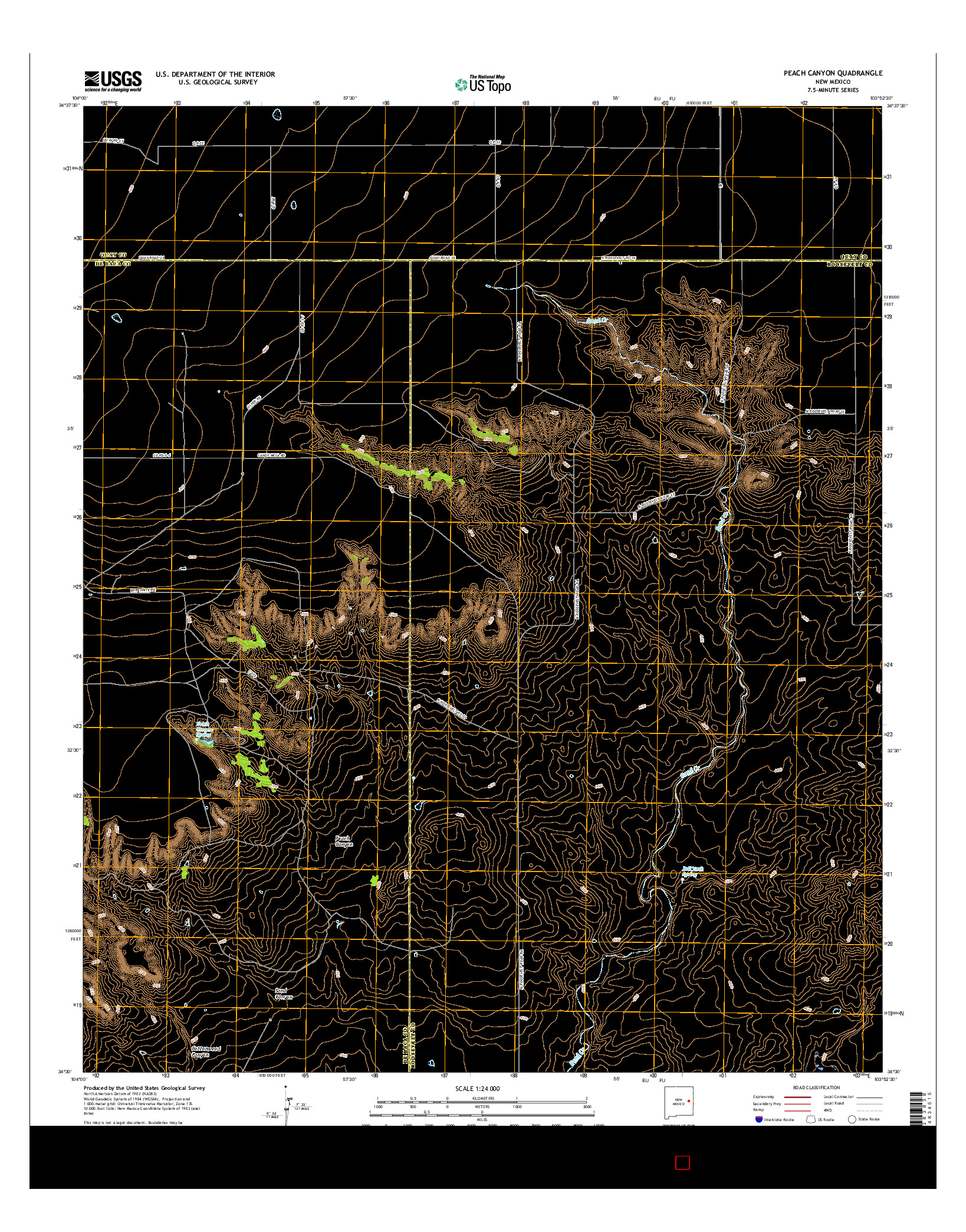 USGS US TOPO 7.5-MINUTE MAP FOR PEACH CANYON, NM 2017