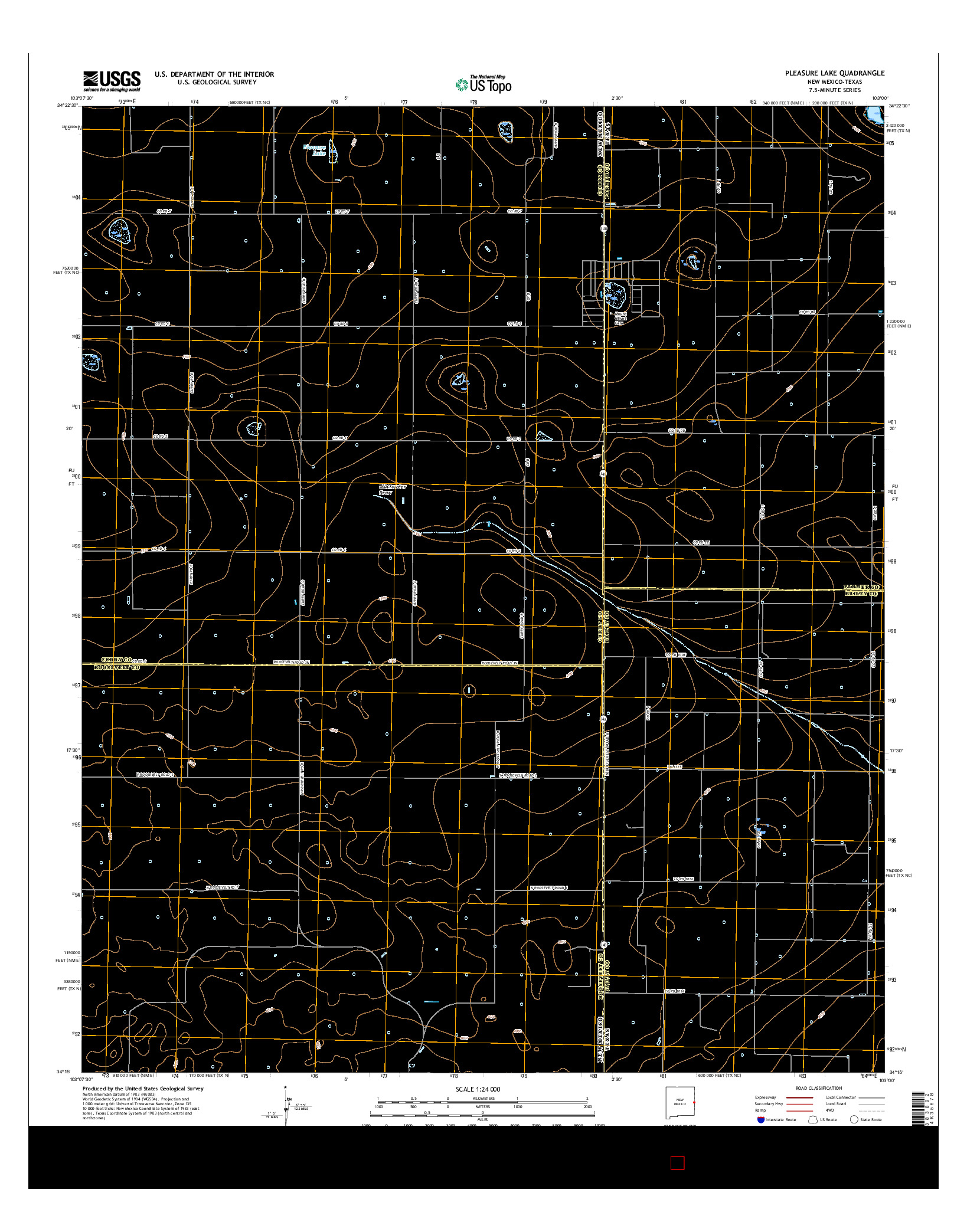 USGS US TOPO 7.5-MINUTE MAP FOR PLEASURE LAKE, NM-TX 2017