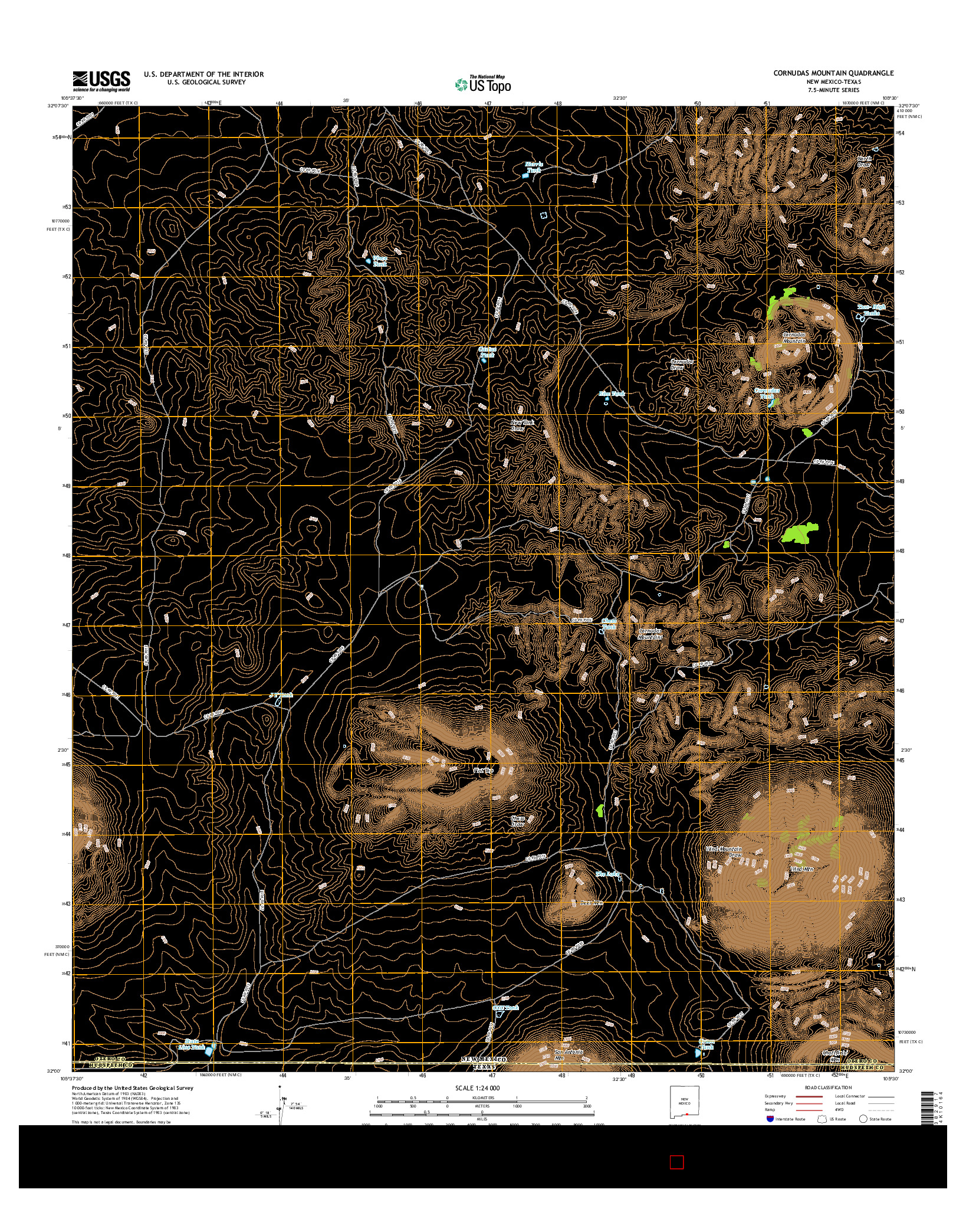 USGS US TOPO 7.5-MINUTE MAP FOR CORNUDAS MOUNTAIN, NM-TX 2017