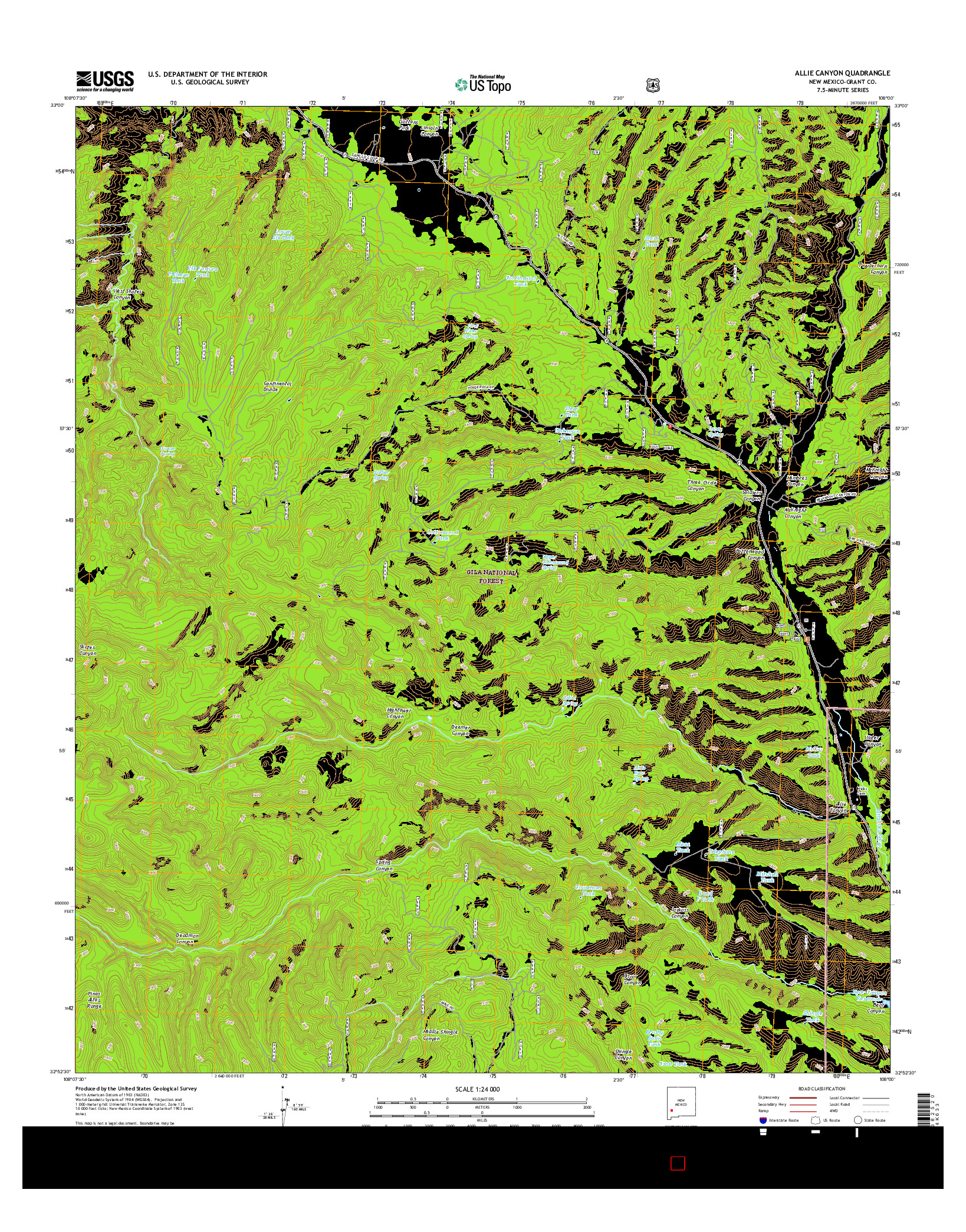 USGS US TOPO 7.5-MINUTE MAP FOR ALLIE CANYON, NM 2017