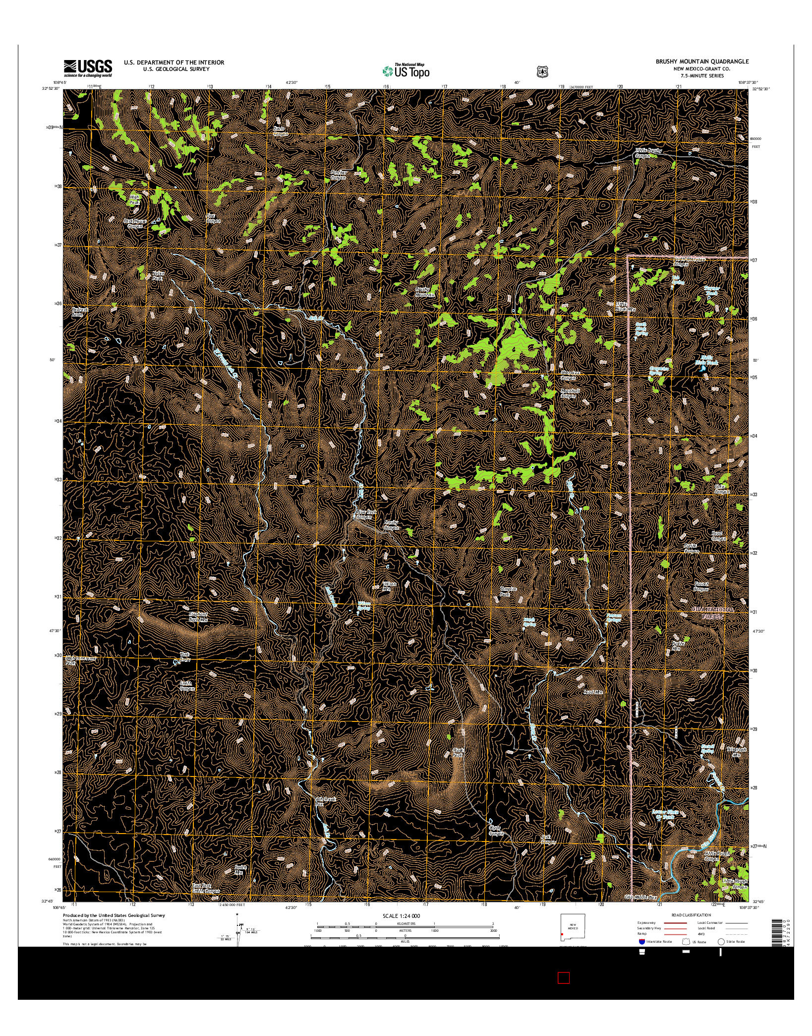 USGS US TOPO 7.5-MINUTE MAP FOR BRUSHY MOUNTAIN, NM 2017