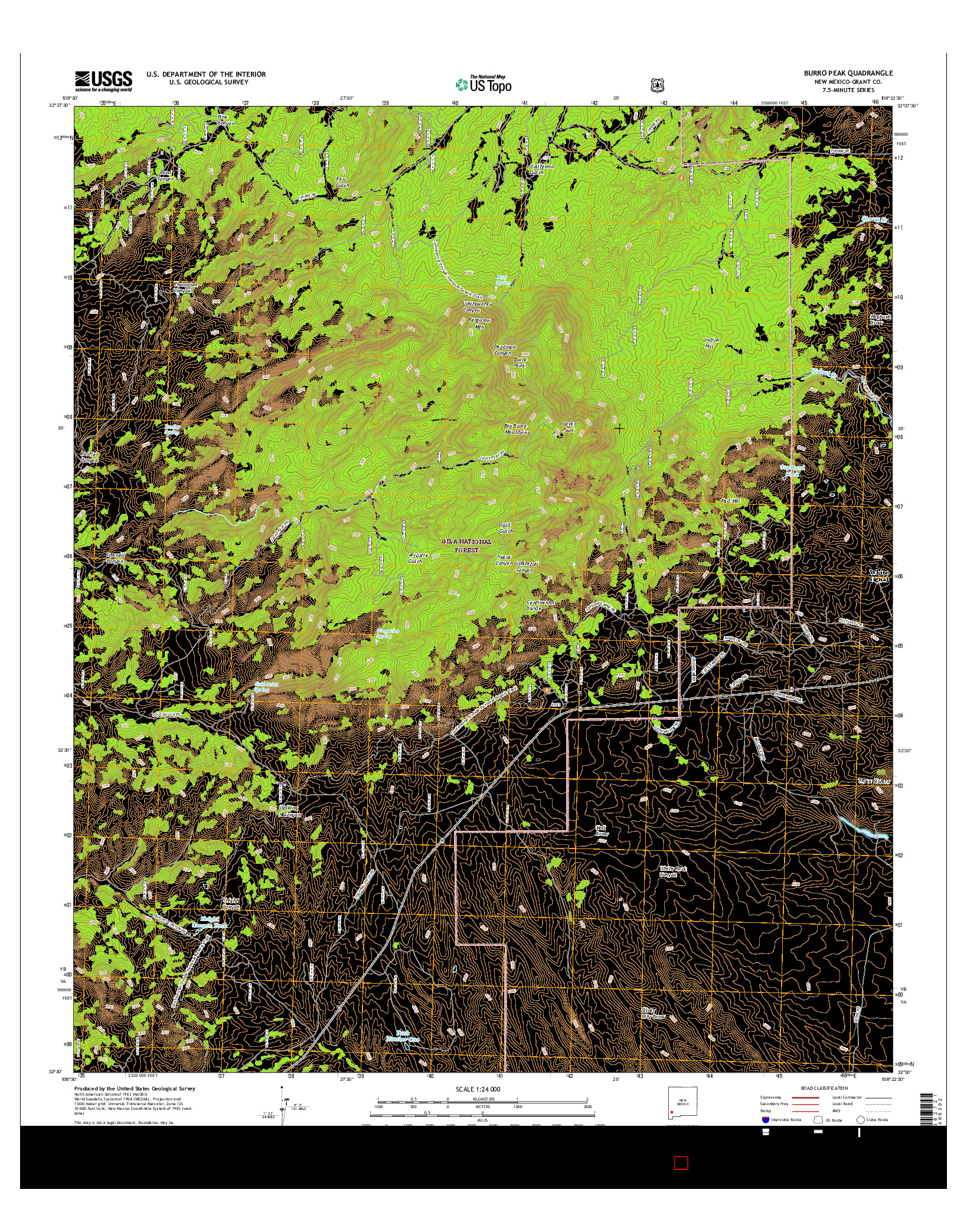USGS US TOPO 7.5-MINUTE MAP FOR BURRO PEAK, NM 2017